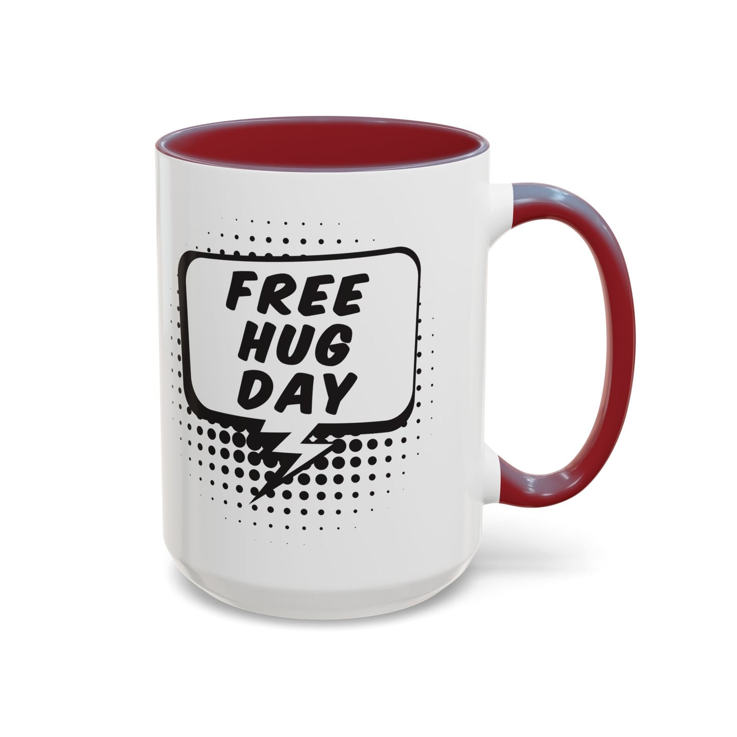 Free Hug Day Accent Coffee Mug – Funny Black & White Comic Speech Bubble Design (11/15 oz)
