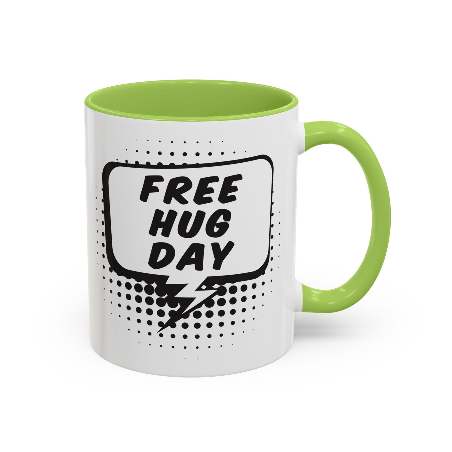Free Hug Day Accent Coffee Mug – Funny Black & White Comic Speech Bubble Design (11/15 oz)