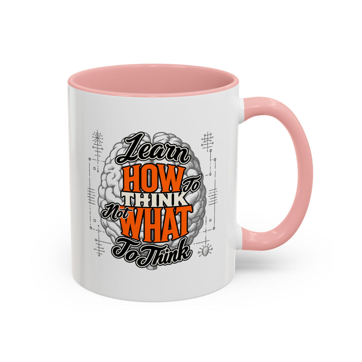 Taza de café con acento: "Aprende a pensar, no qué pensar", taza con frase inspiradora