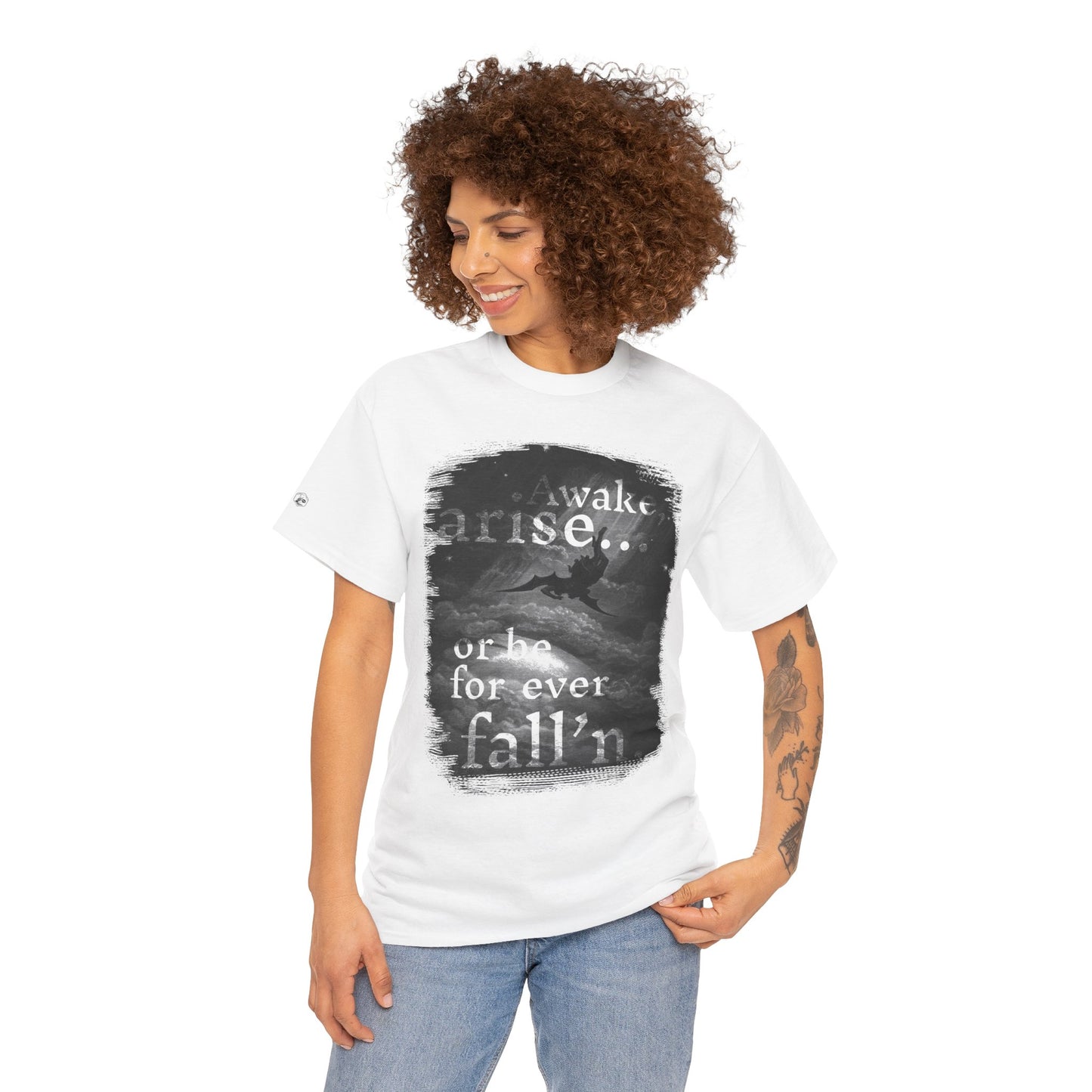 Inspirational Unisex Heavy Cotton Tee - 'Awake, arise... or be for ever fallen' - Motivational Shirt for Dreamers, Perfect for Everyday Wear