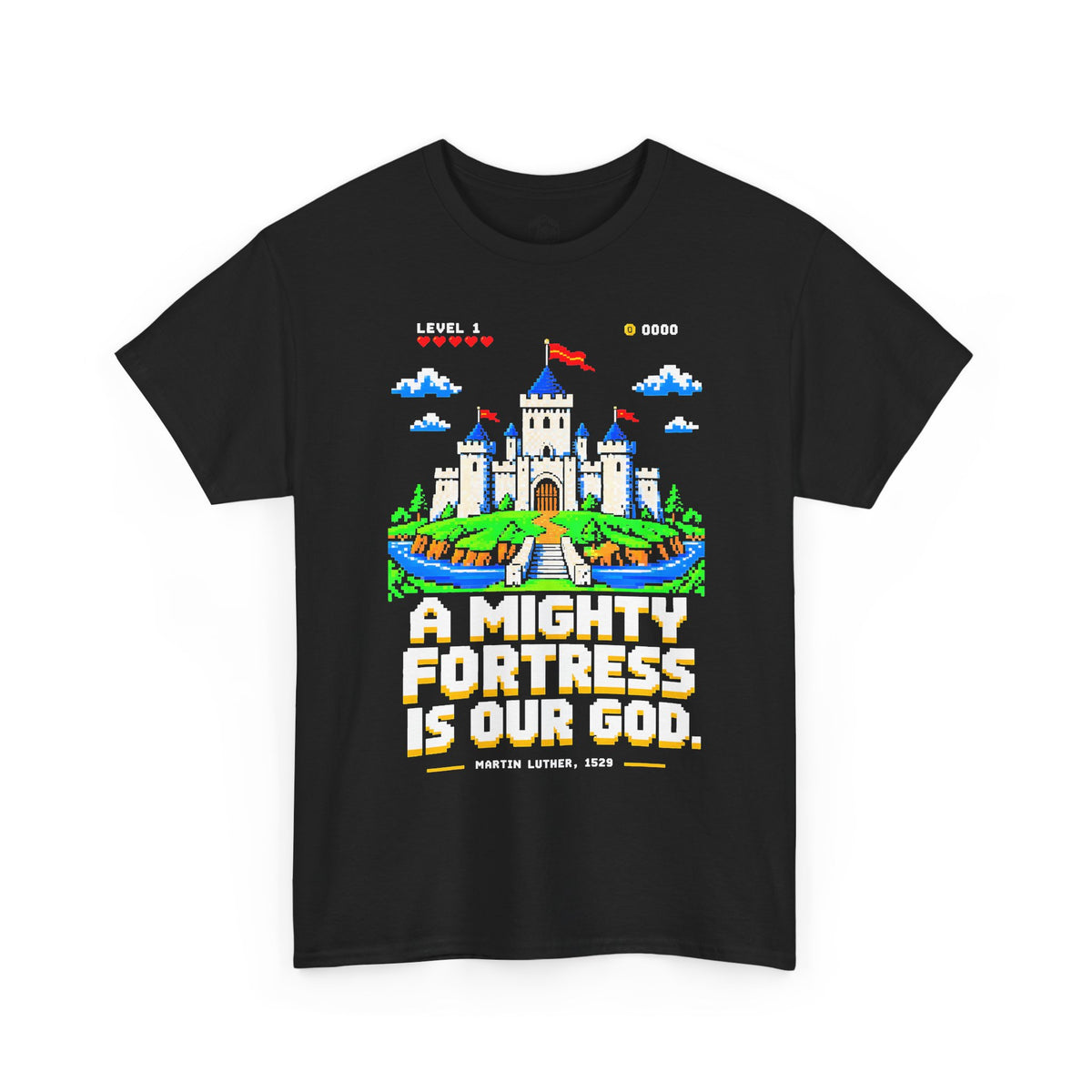 A Mighty Fortress 8-Bit Castle T-shirt – Donkey Talk graphic tee