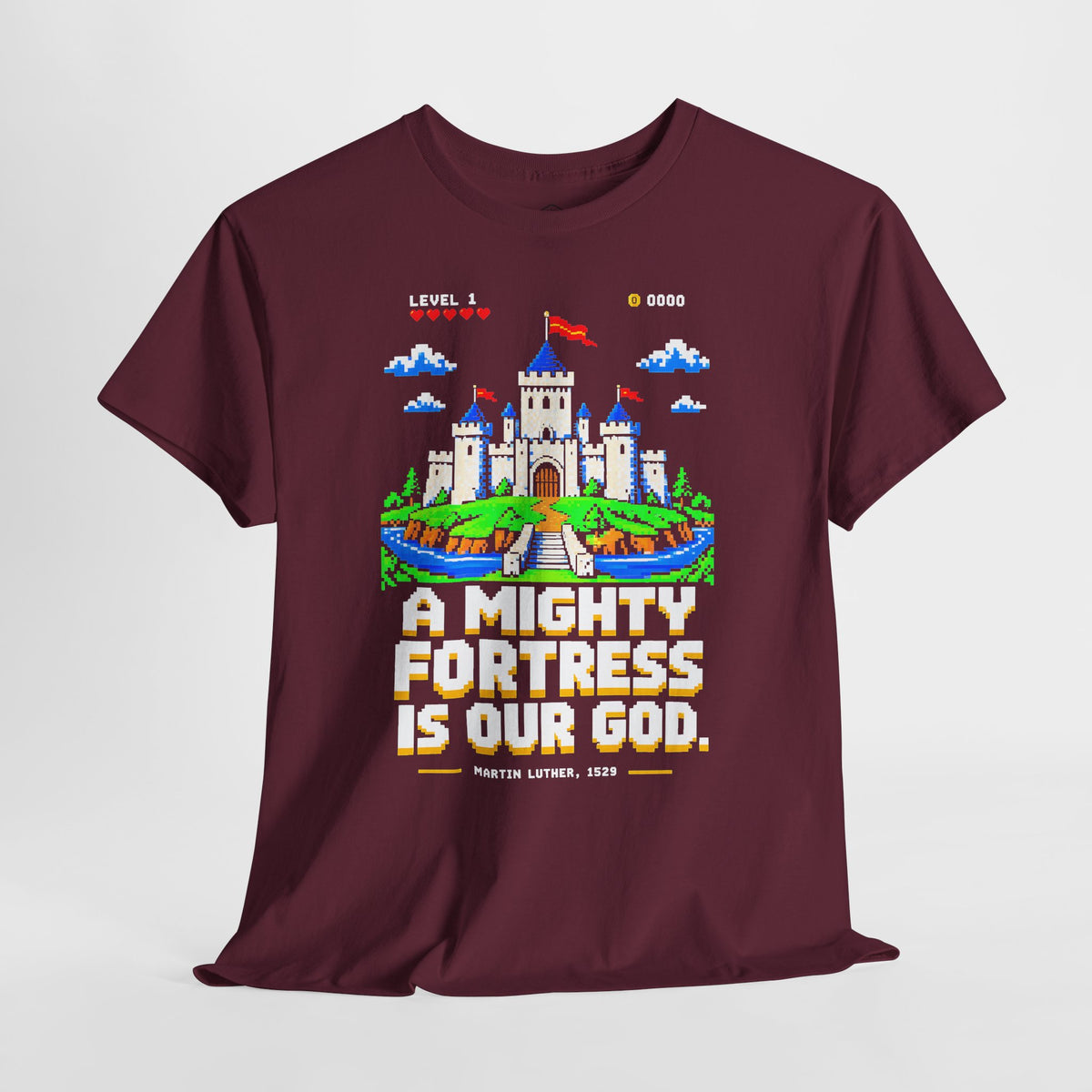 A Mighty Fortress 8-Bit Castle T-shirt – Donkey Talk graphic tee