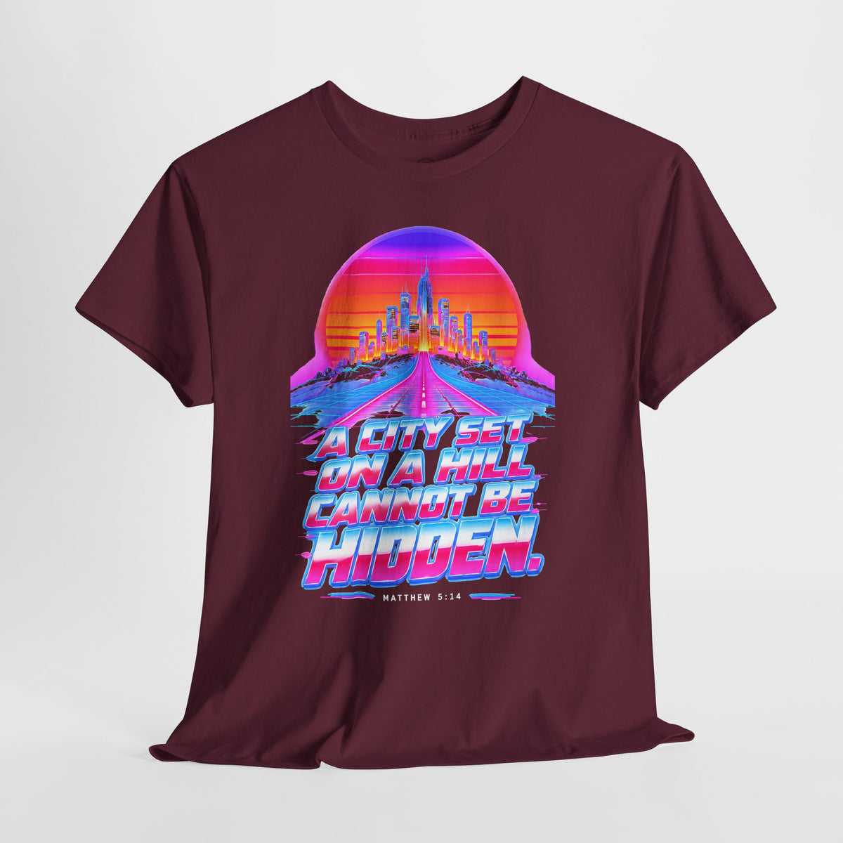 A City on a Hill Synthwave T-shirt – Donkey Talk graphic tee