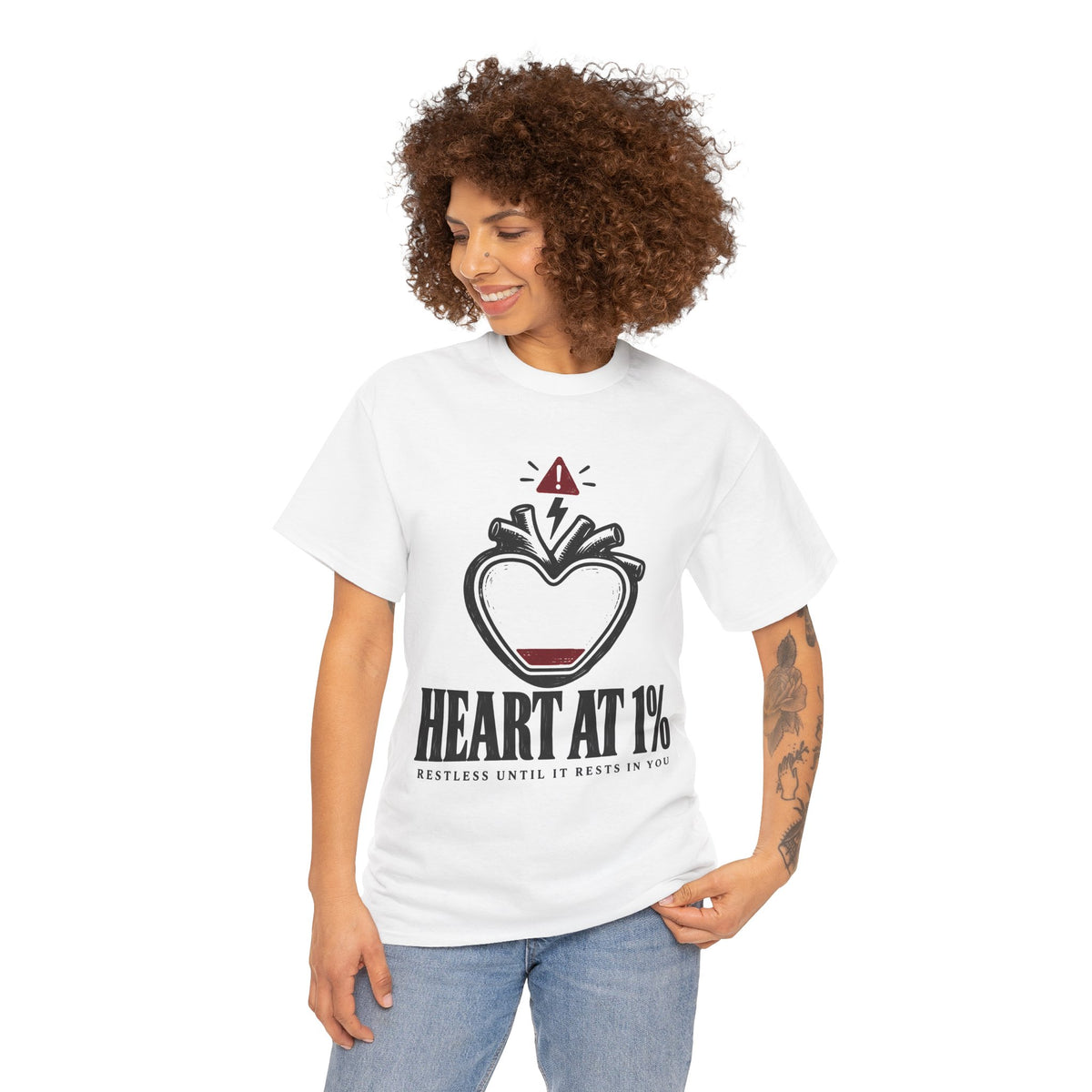 Heart at 1% Restless Until It Rests in You T-Shirt | Augustine Funny Christian Tee
