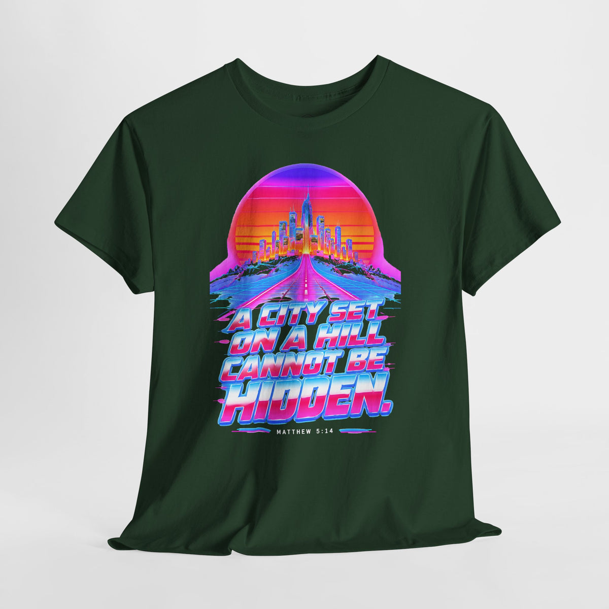 A City on a Hill Synthwave T-shirt – Donkey Talk graphic tee