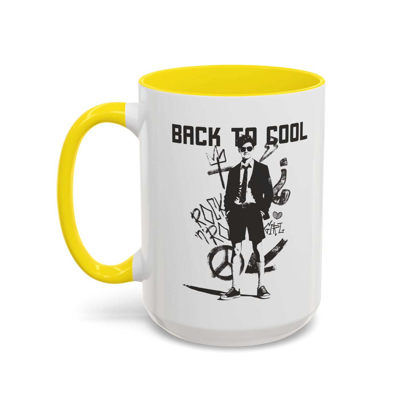Back to Cool Shield Accent Coffee Mug — Retro Badge Coffee Cup (11/15oz)