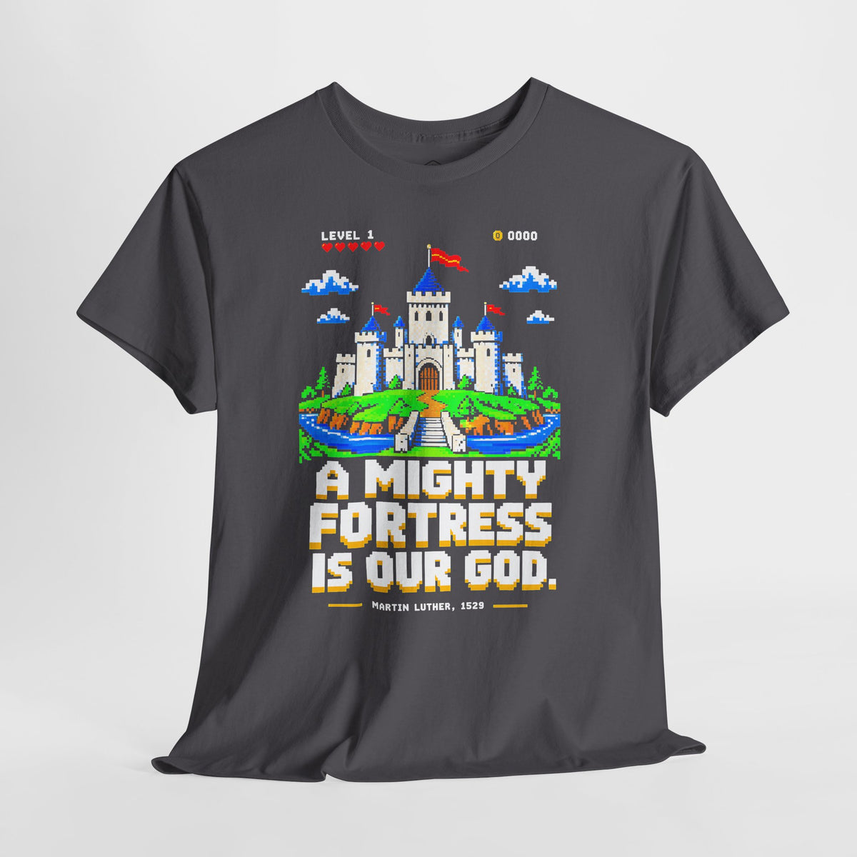 A Mighty Fortress 8-Bit Castle T-shirt – Donkey Talk graphic tee