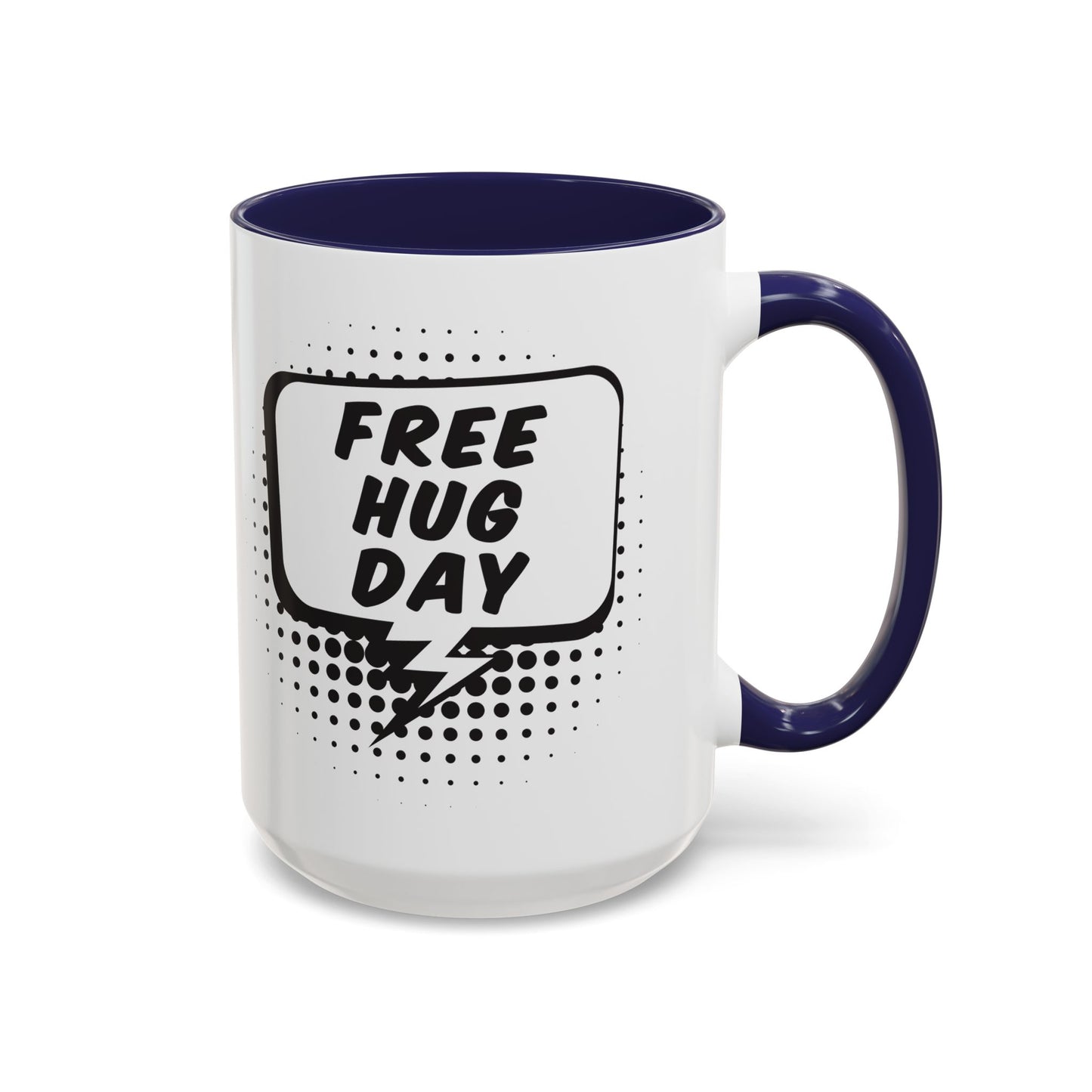 Free Hug Day Accent Coffee Mug – Funny Black & White Comic Speech Bubble Design (11/15 oz)