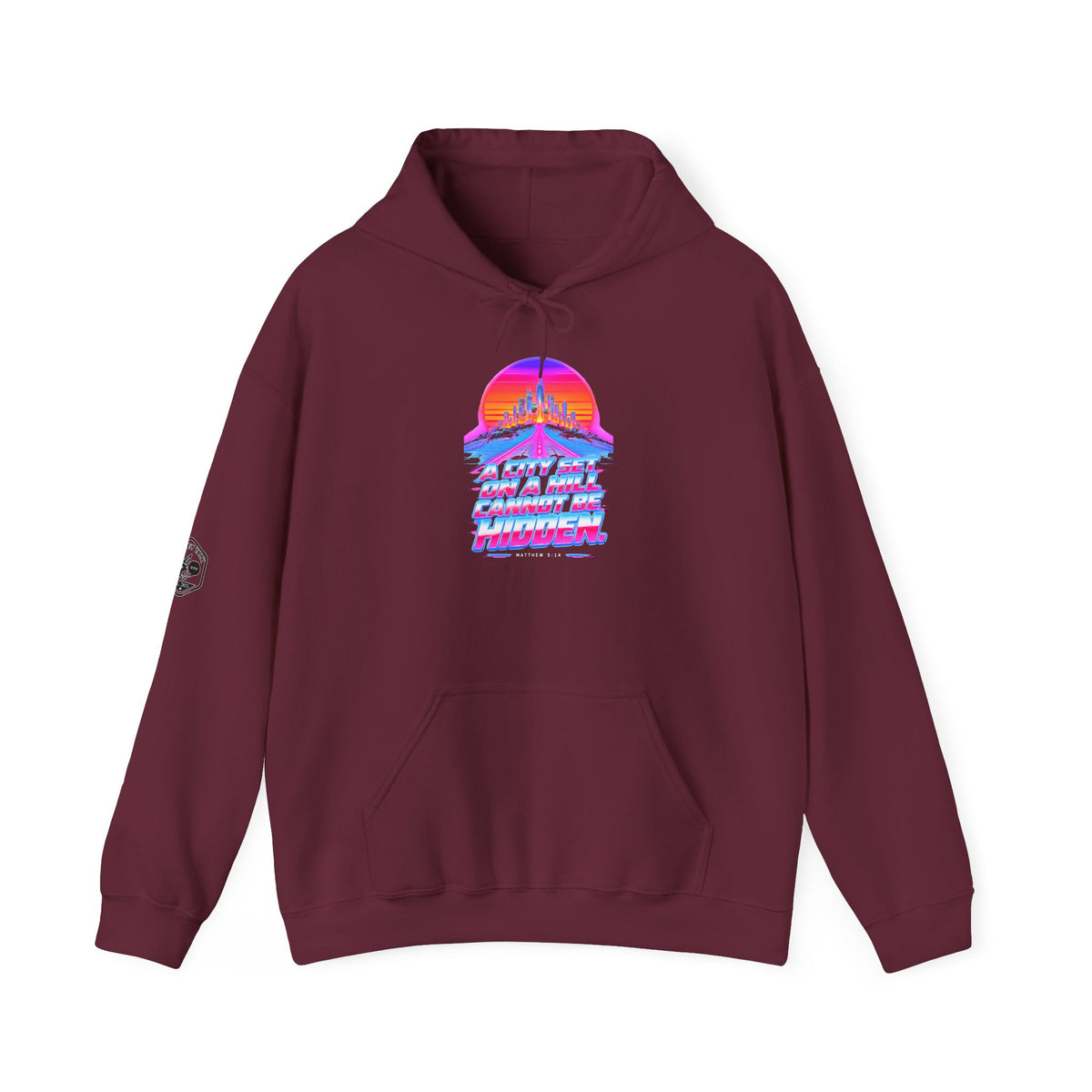 A City on a Hill Synthwave Hoodie | Matthew 5:14 Retro Hoodie