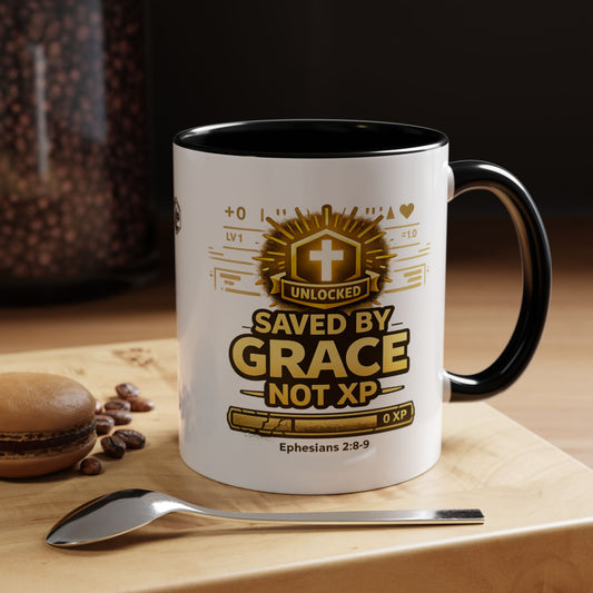 Saved by Grace Coffee Mug — Christian Gamer "Not XP" 11/15oz Accent Mug