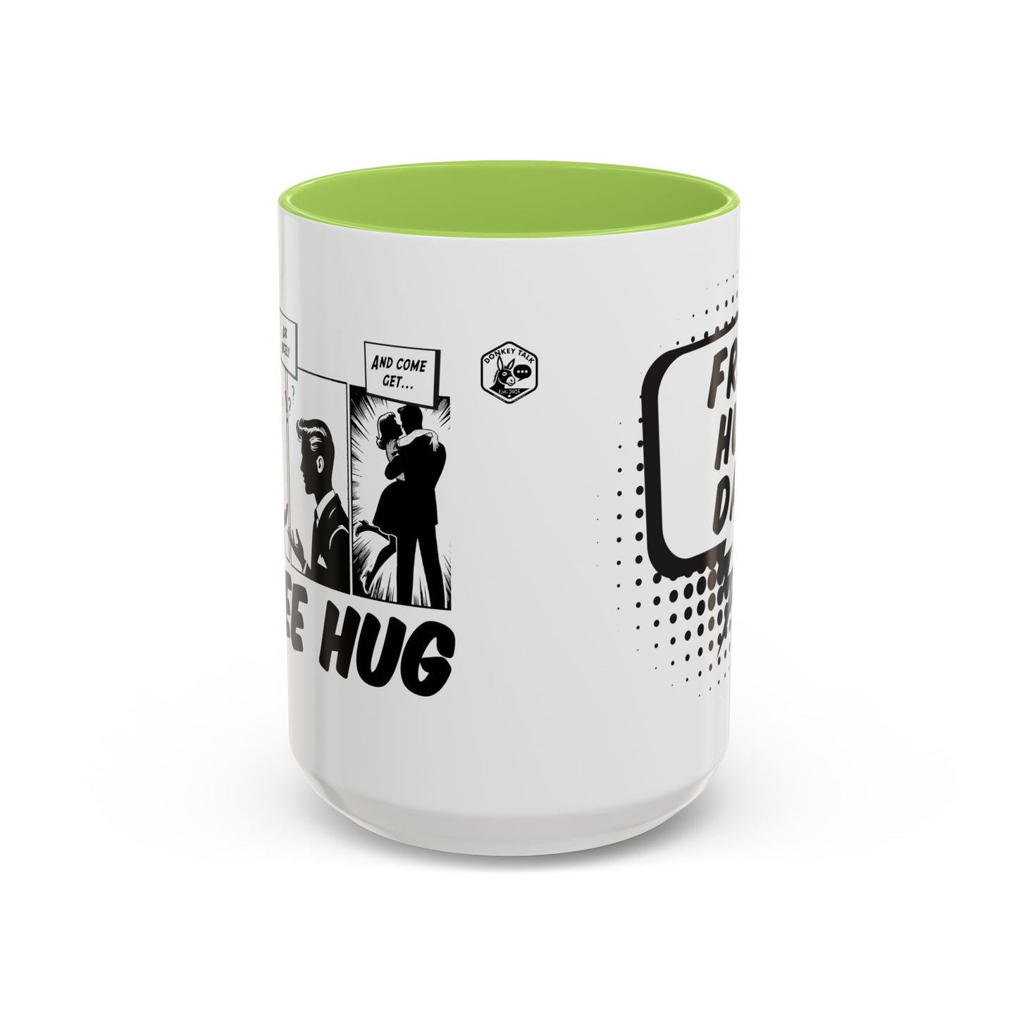 Free Hug Day Accent Coffee Mug – Funny Black & White Comic Speech Bubble Design (11/15 oz)