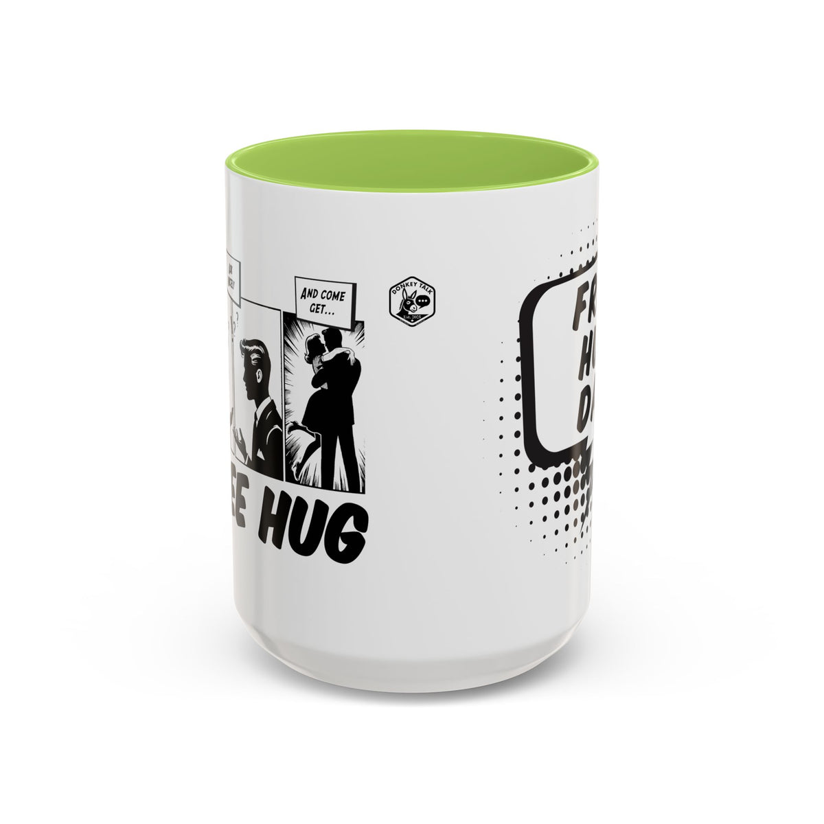 Free Hug Day comic speech bubble coffee mug – Donkey Talk ceramic mug