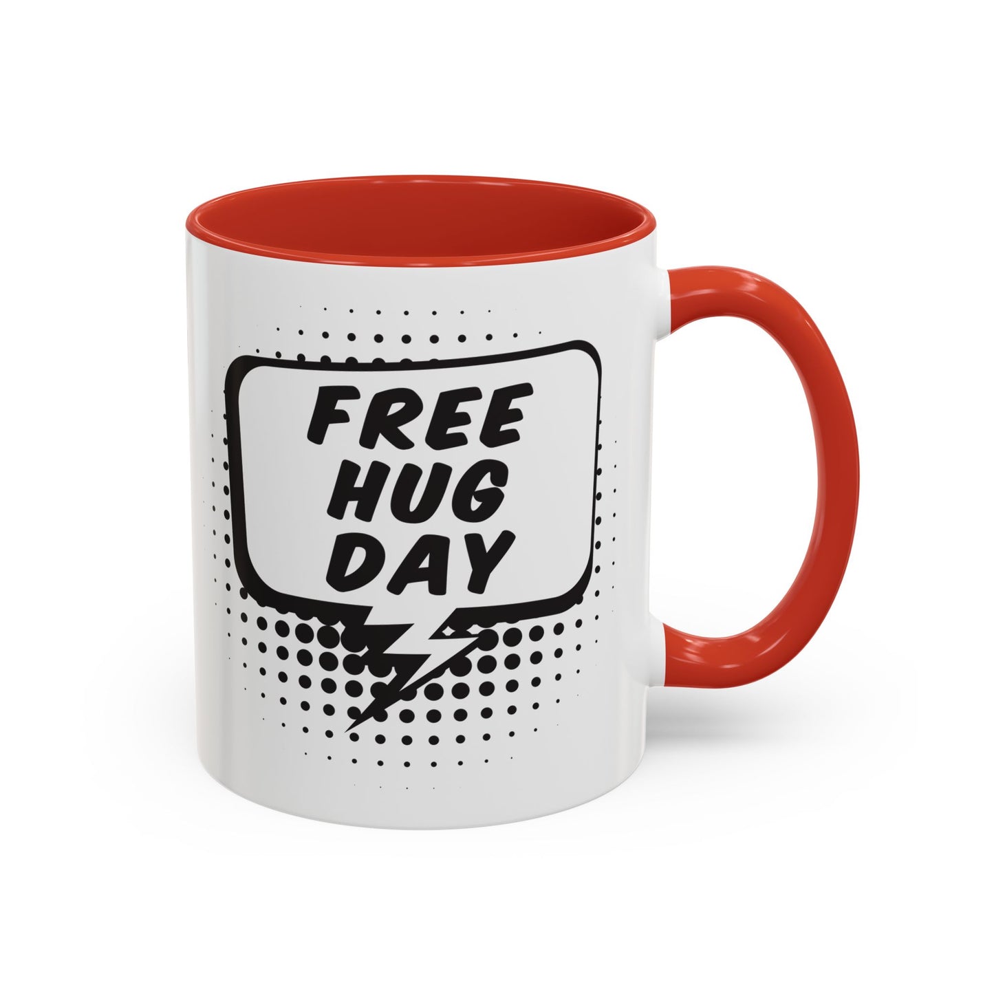 Free Hug Day Accent Coffee Mug – Funny Black & White Comic Speech Bubble Design (11/15 oz)