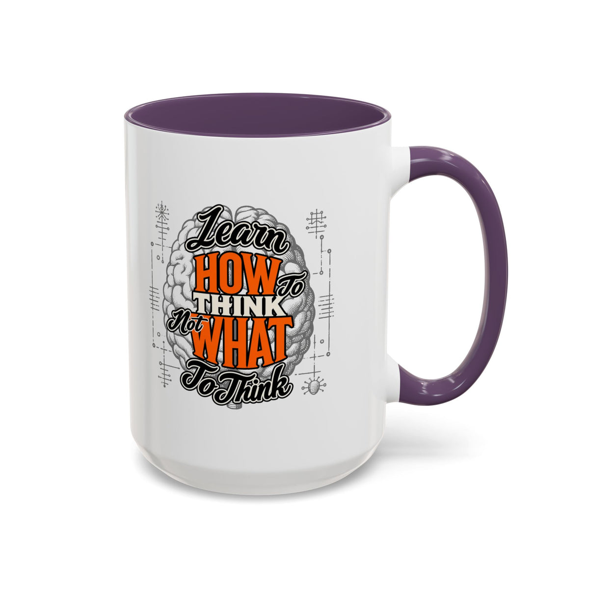 Taza de café con acento: "Aprende a pensar, no qué pensar", taza con frase inspiradora