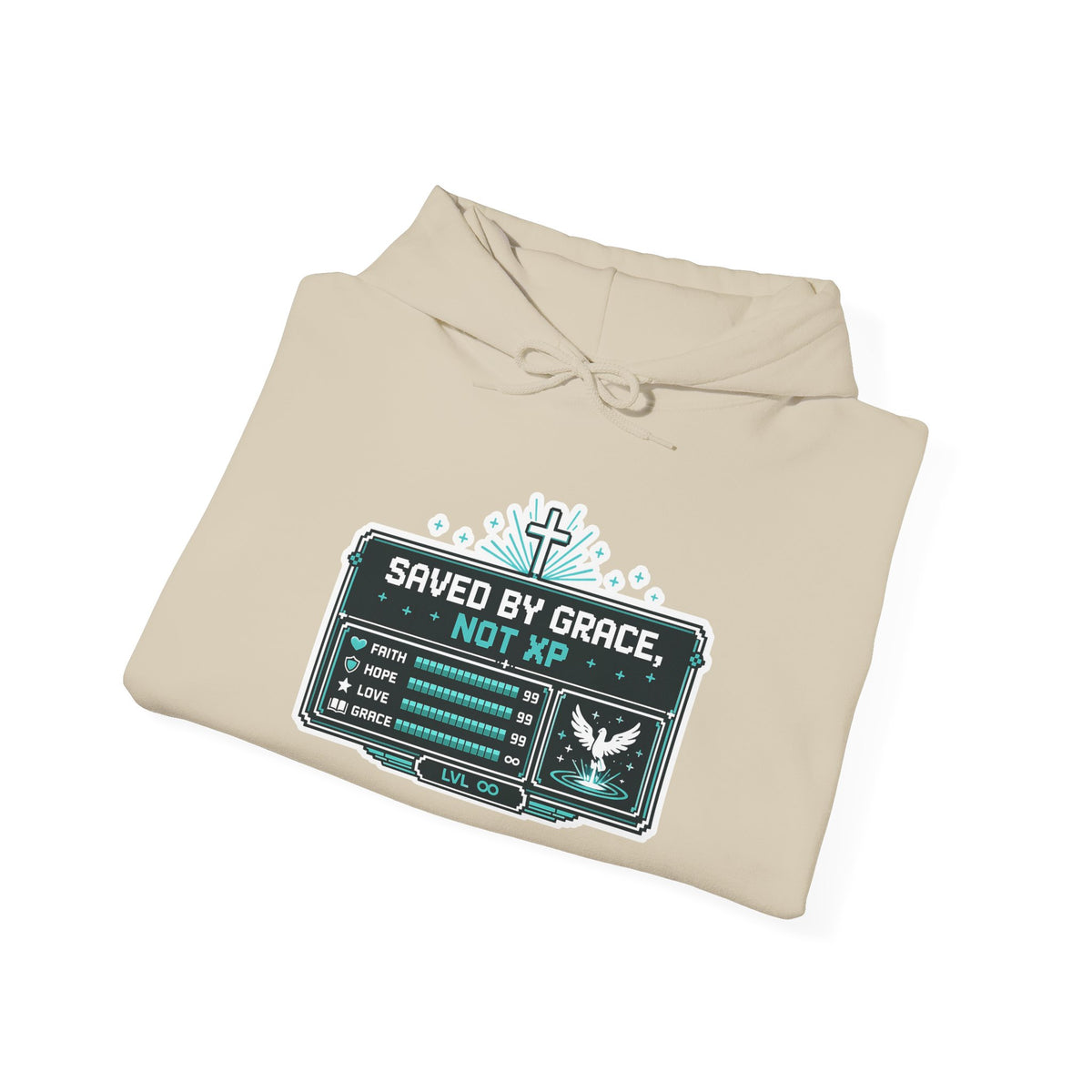 Christian Gamer Hoodie - "Saved by Grace, Not XP" Faith & Gaming Pullover