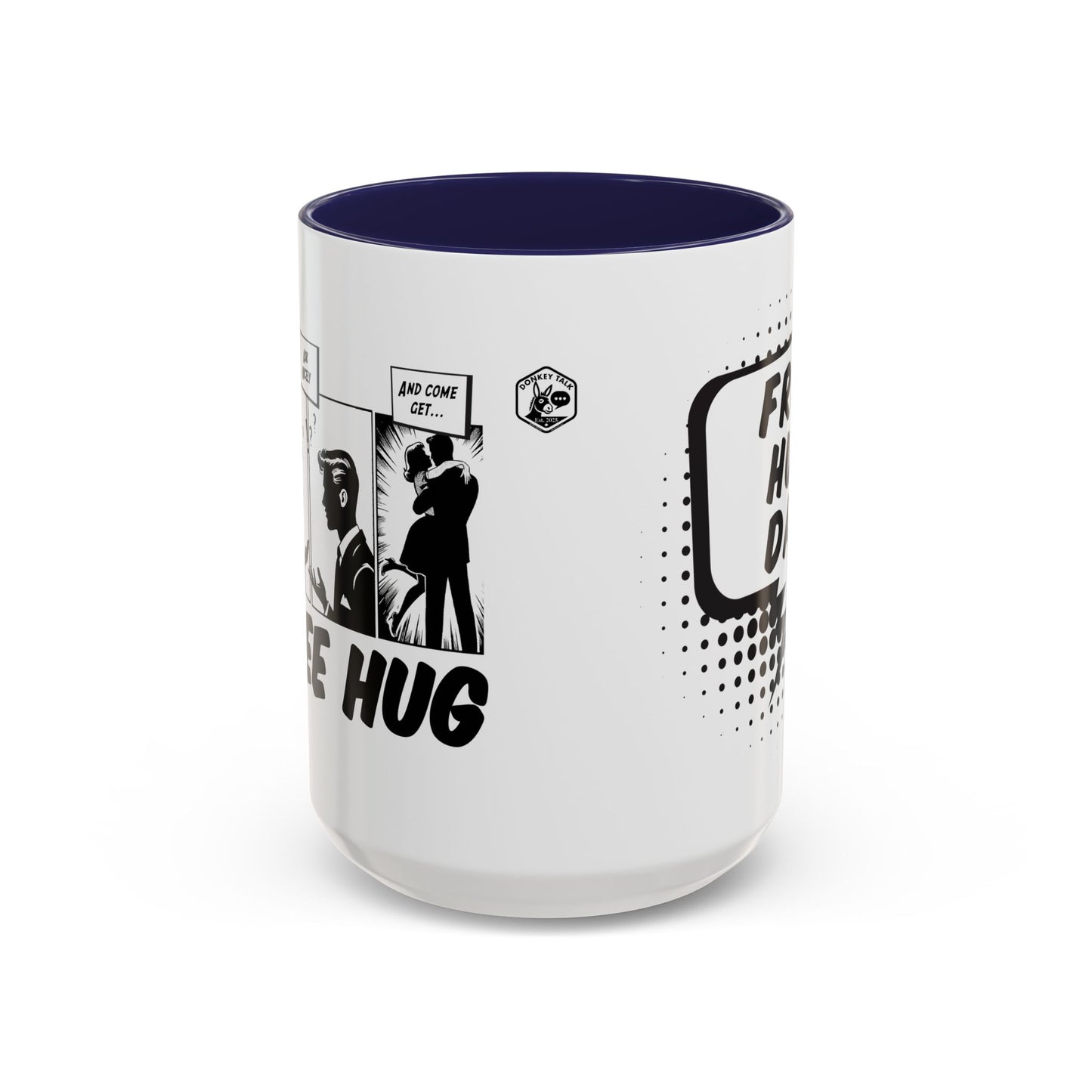 Free Hug Day Accent Coffee Mug – Funny Black & White Comic Speech Bubble Design (11/15 oz)