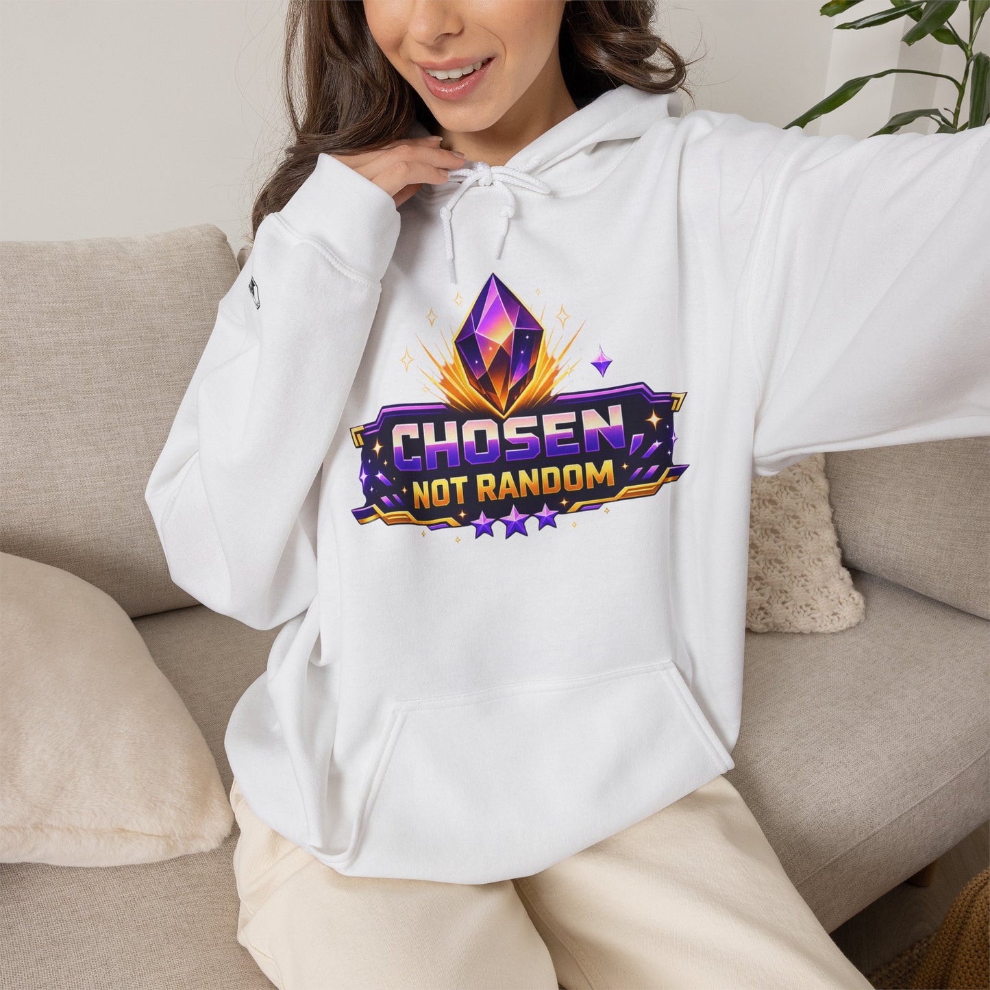 Chosen Not Random Hoodie — Gamer Badge Graphic Hooded Sweatshirt