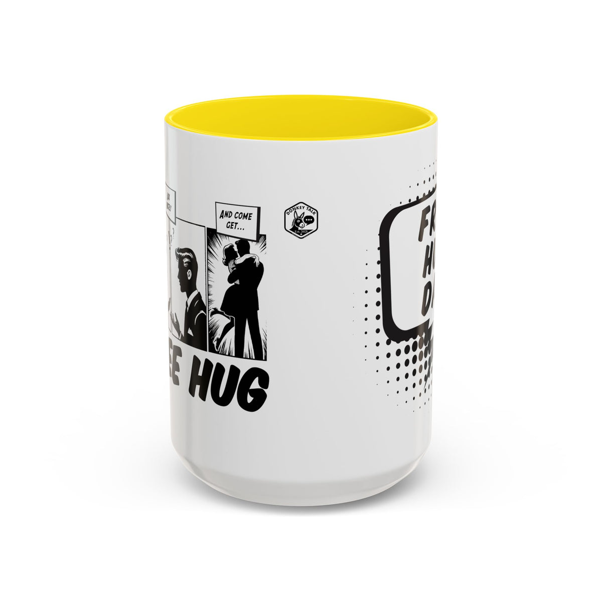 Free Hug Day comic speech bubble coffee mug – Donkey Talk ceramic mug