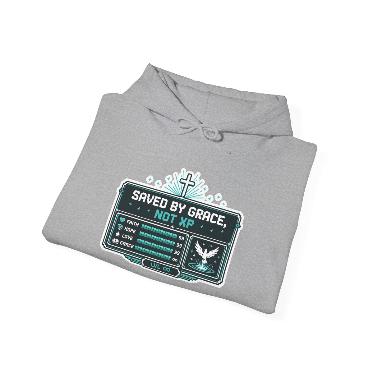 Christian Gamer Hoodie - "Saved by Grace, Not XP" Faith & Gaming Pullover