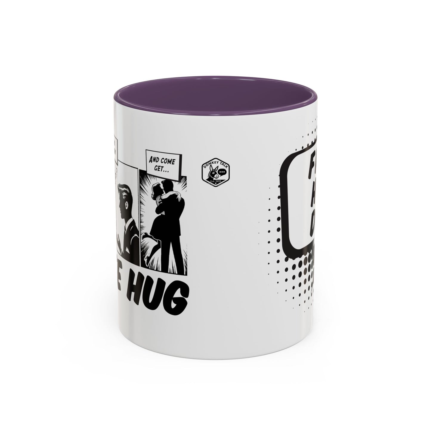 Free Hug Day Accent Coffee Mug – Funny Black & White Comic Speech Bubble Design (11/15 oz)