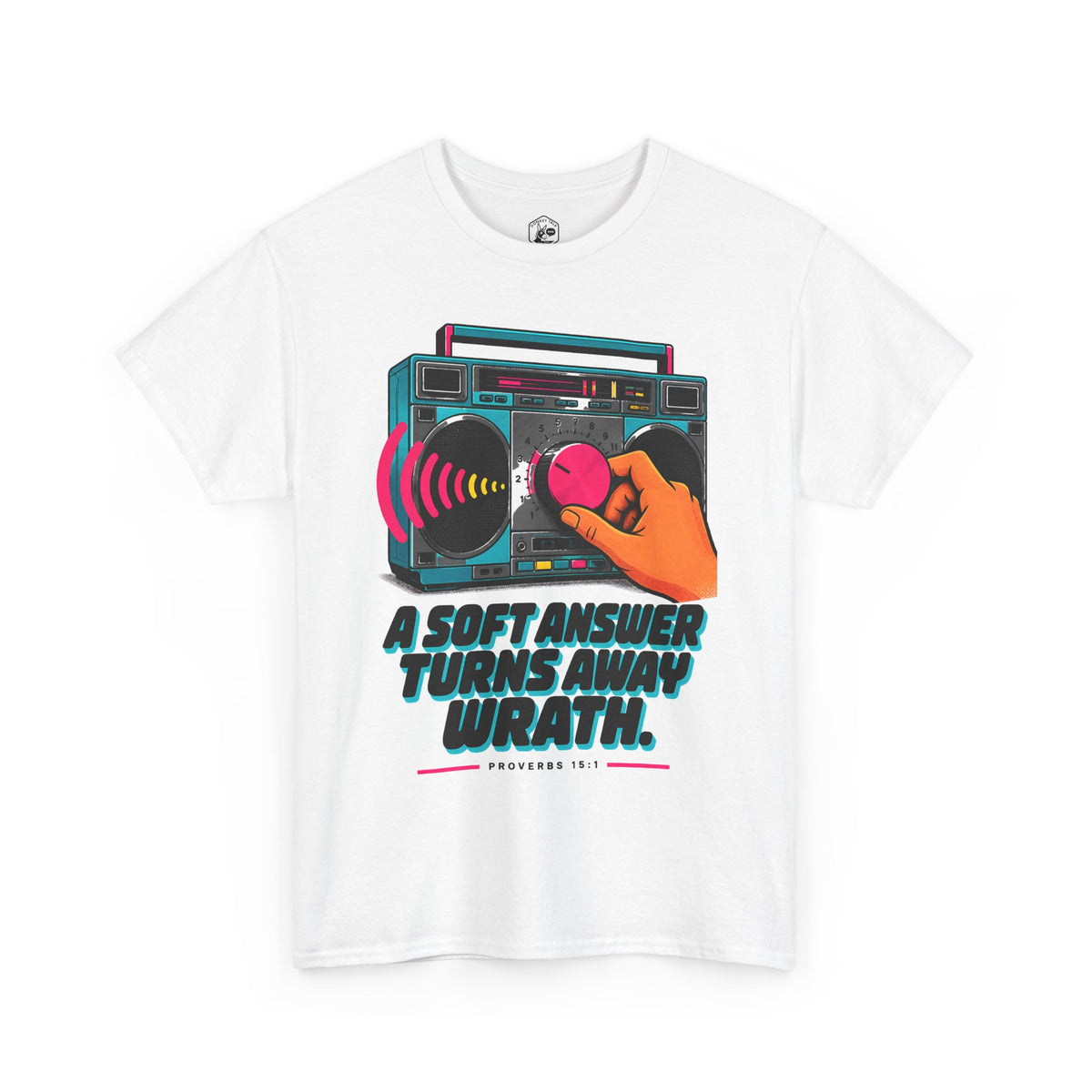 Camiseta "Turn Down the Volume" Boombox | Camiseta de Proverbios 15:1 "A Soft Answer"
