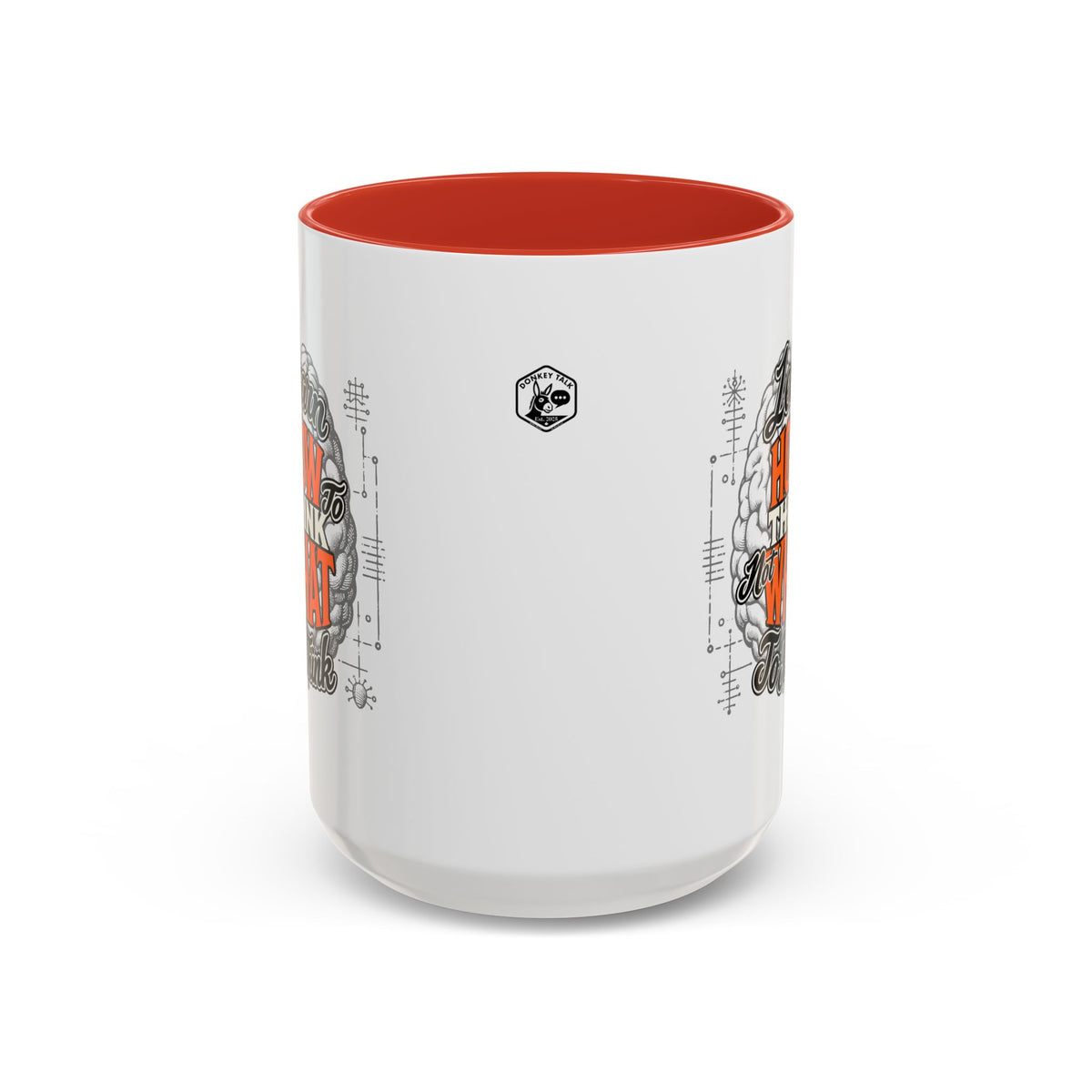 Taza de café con acento: "Aprende a pensar, no qué pensar", taza con frase inspiradora