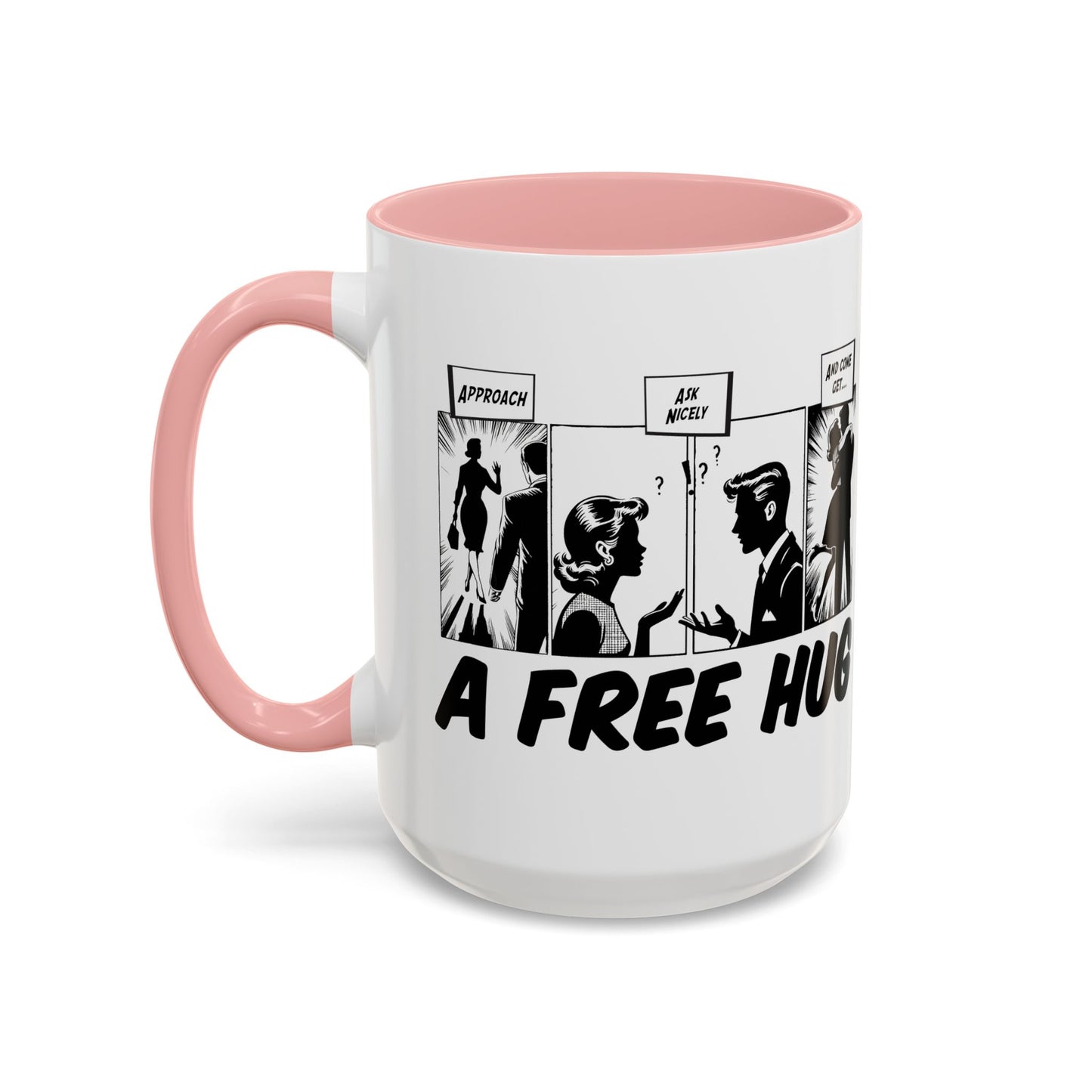 Free Hug Day Accent Coffee Mug – Funny Black & White Comic Speech Bubble Design (11/15 oz)