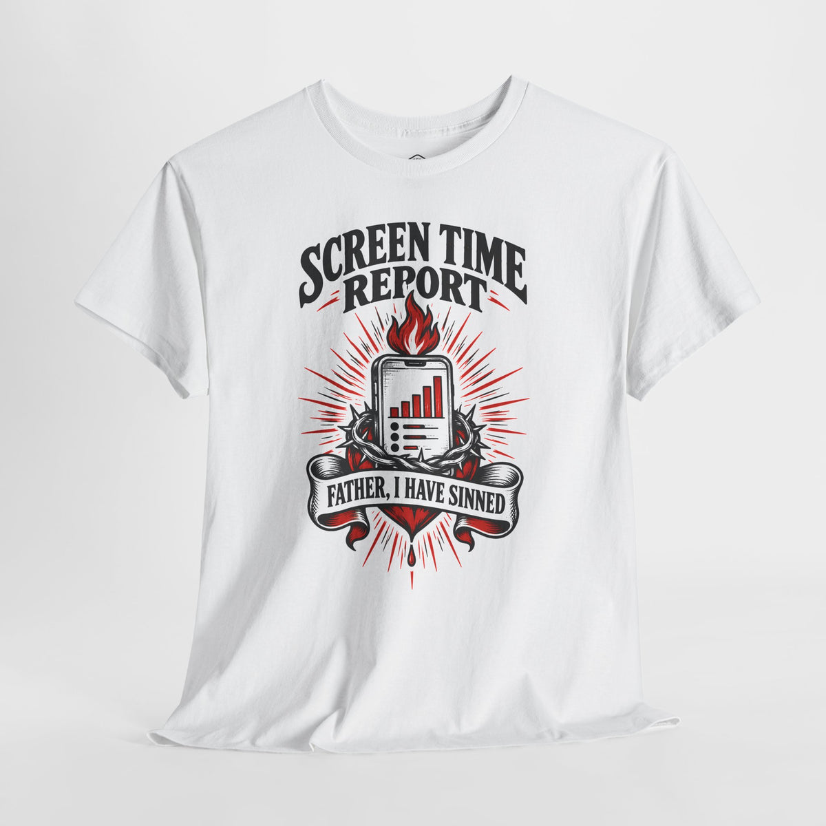 Screen Time Report: Father, I Have Sinned T-Shirt | Funny Catholic Christian Tee