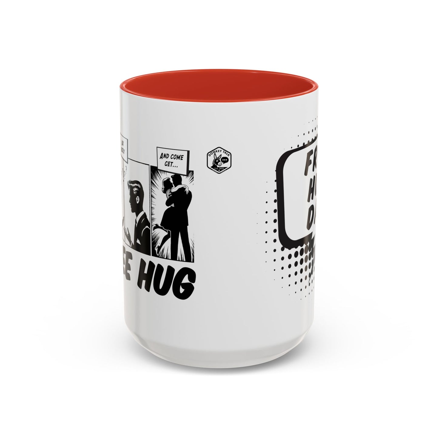 Free Hug Day Accent Coffee Mug – Funny Black & White Comic Speech Bubble Design (11/15 oz)