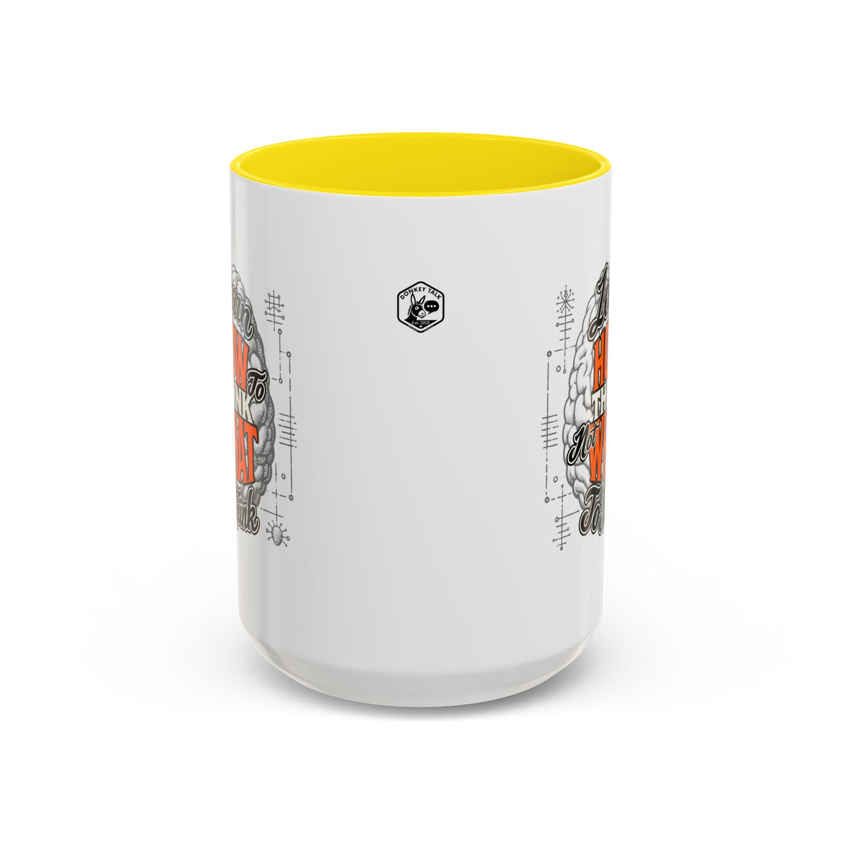 Taza de café con acento: "Aprende a pensar, no qué pensar", taza con frase inspiradora