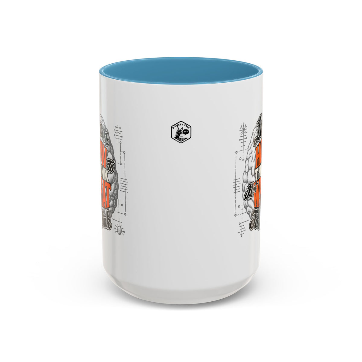 Taza de café con acento: "Aprende a pensar, no qué pensar", taza con frase inspiradora