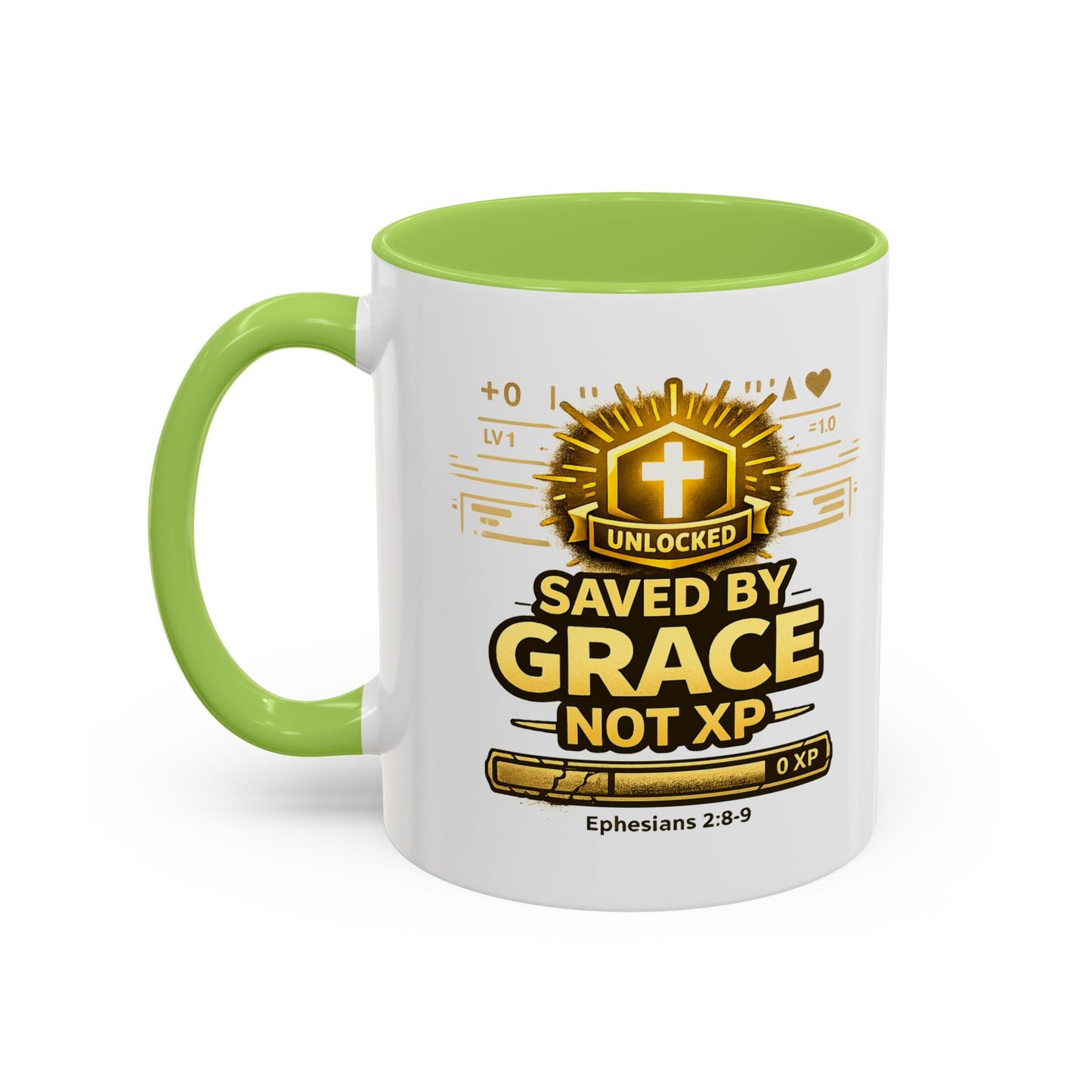 Saved by Grace Coffee Mug — Christian Gamer "Not XP" 11/15oz Accent Mug