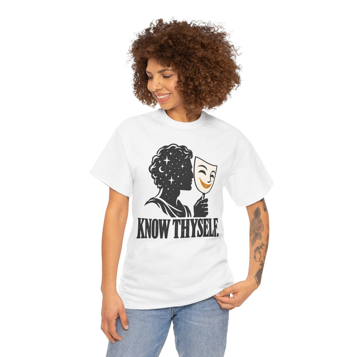 Know Thyself Starlit Mind and Mask T-shirt – Donkey Talk graphic tee