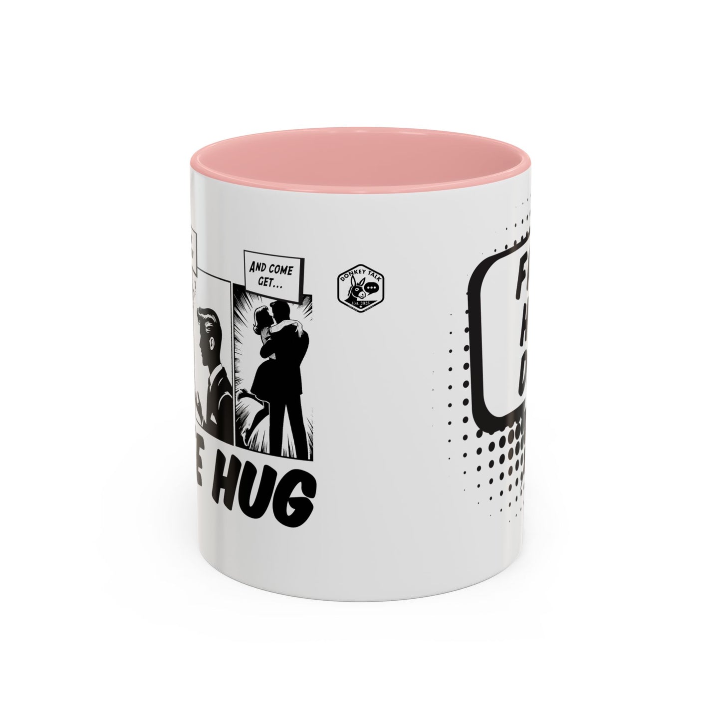Free Hug Day Accent Coffee Mug – Funny Black & White Comic Speech Bubble Design (11/15 oz)
