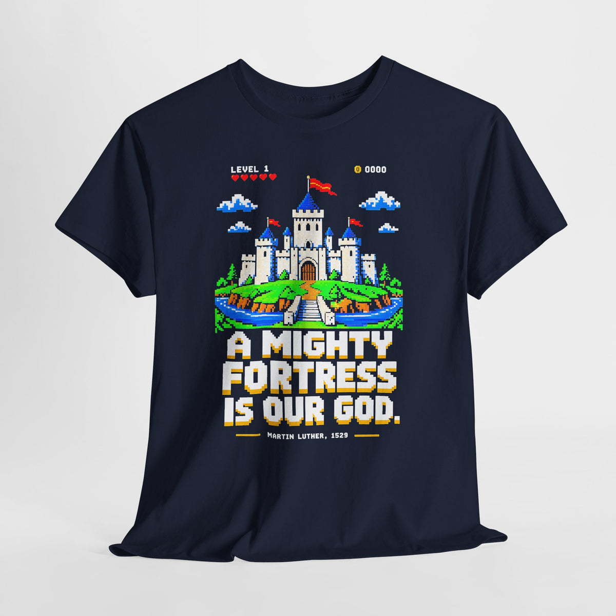 A Mighty Fortress 8-Bit Castle T-shirt – Donkey Talk graphic tee