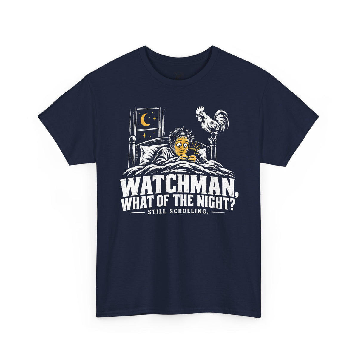 Camiseta "Watchman, Still Scrolling?" | Camiseta cristiana divertida con gráfico de Isaías 21:11