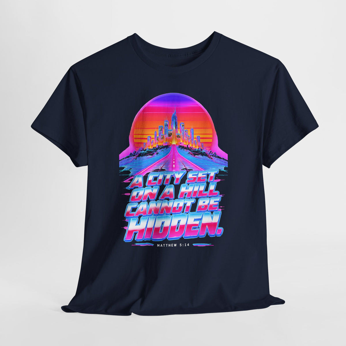 A City on a Hill Synthwave T-shirt – Donkey Talk graphic tee