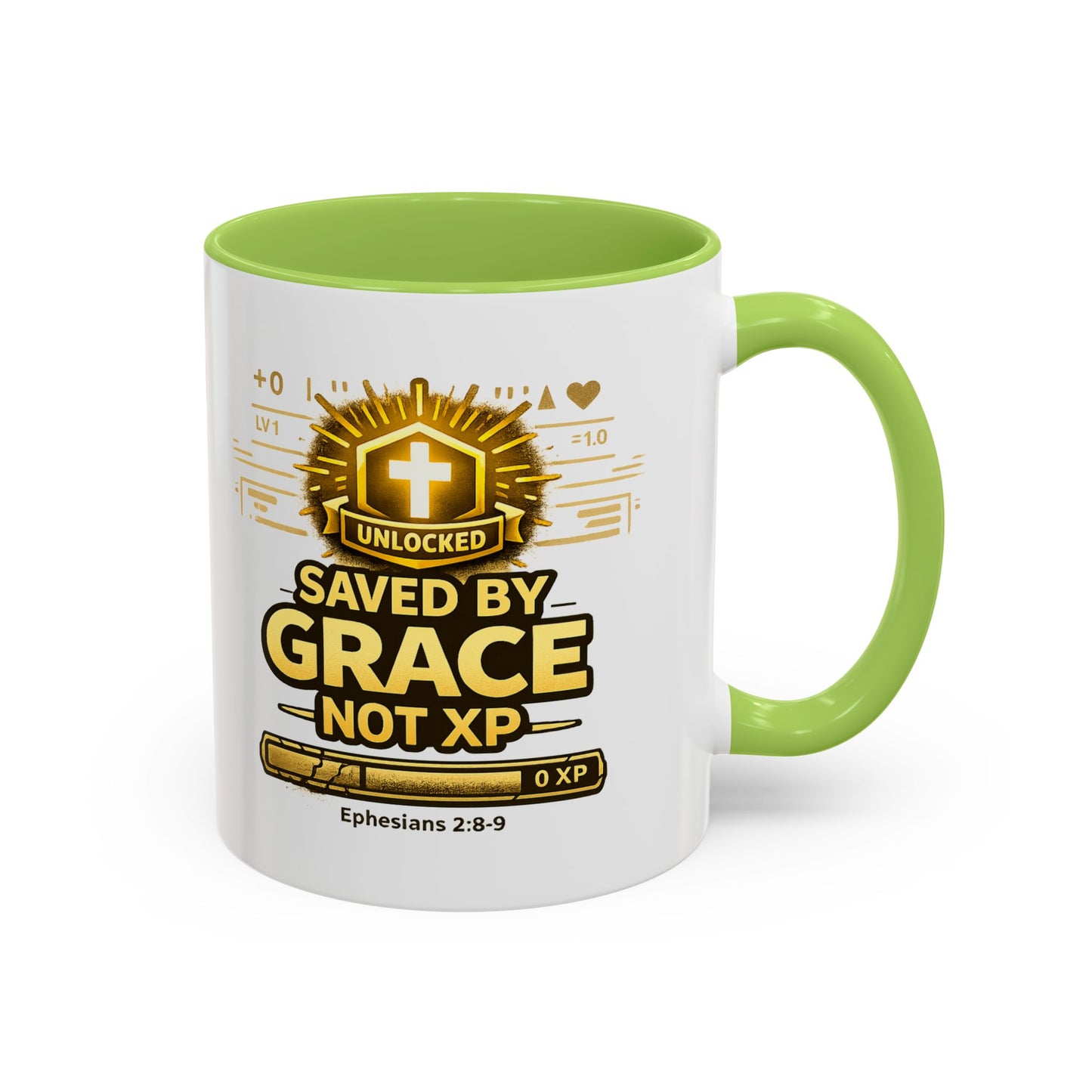 Saved by Grace Coffee Mug — Christian Gamer "Not XP" 11/15oz Accent Mug