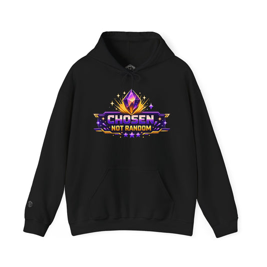 Chosen Not Random Hoodie — Gamer Badge Graphic Hooded Sweatshirt