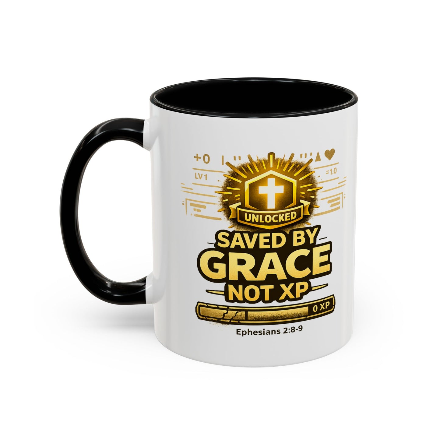 Saved by Grace Coffee Mug — Christian Gamer "Not XP" 11/15oz Accent Mug
