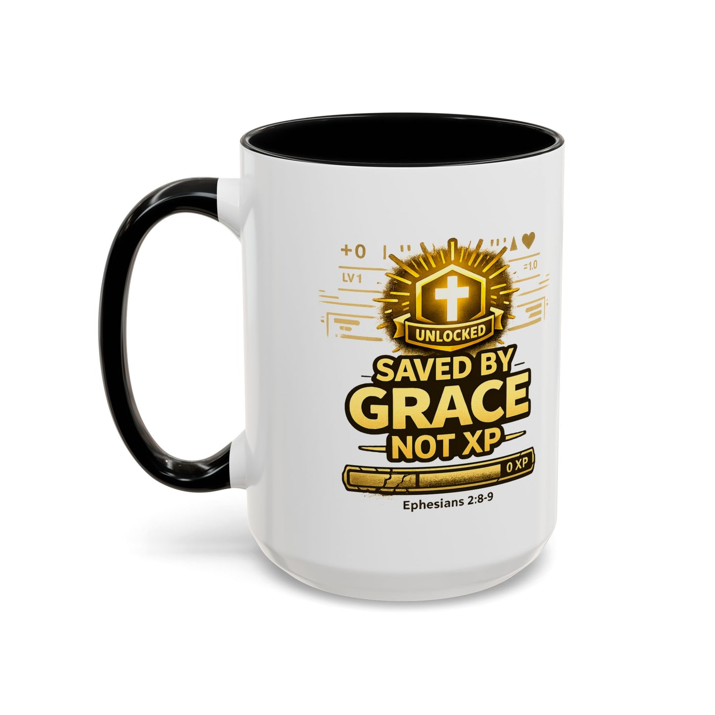 Saved by Grace Coffee Mug — Christian Gamer "Not XP" 11/15oz Accent Mug