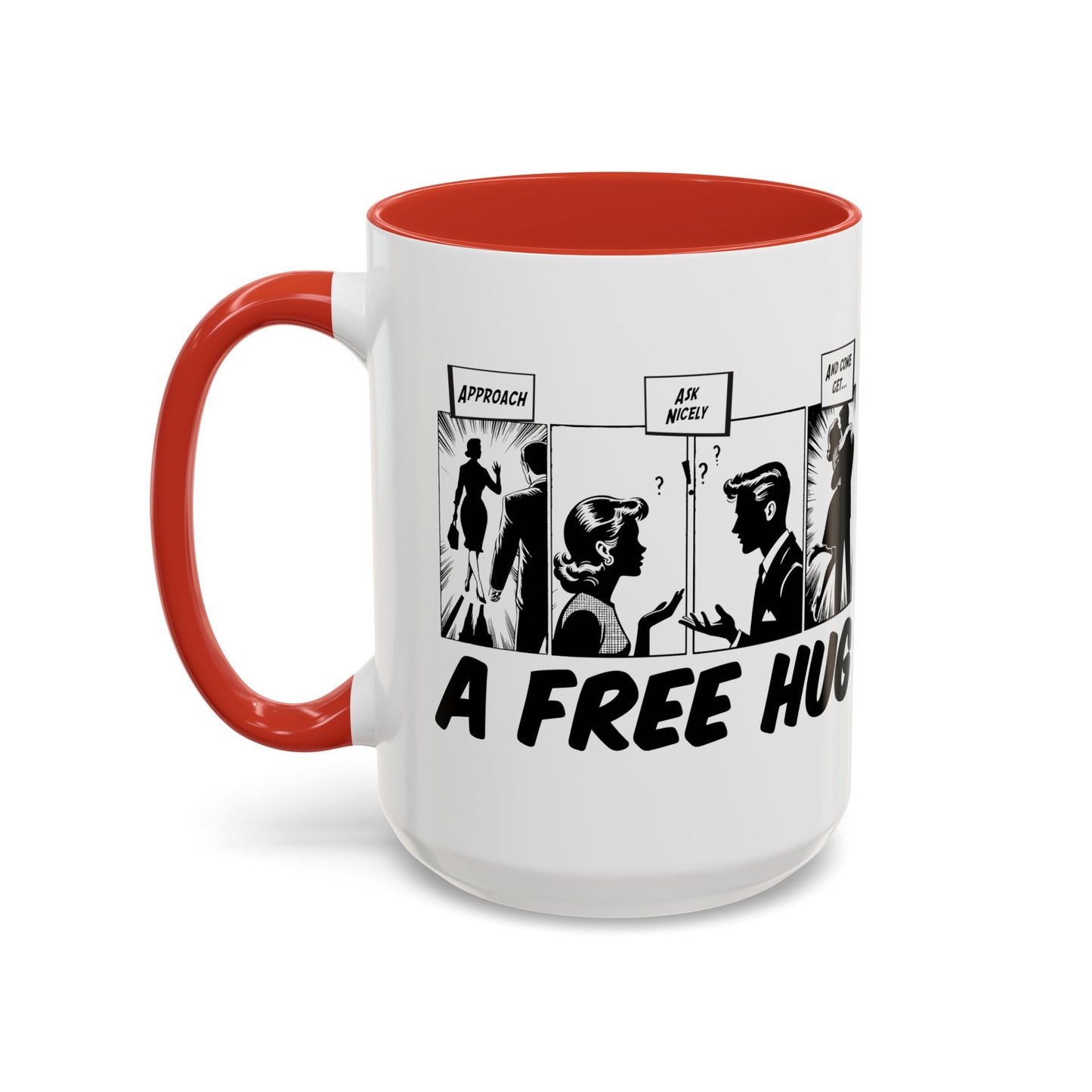 Free Hug Day Accent Coffee Mug – Funny Black & White Comic Speech Bubble Design (11/15 oz)