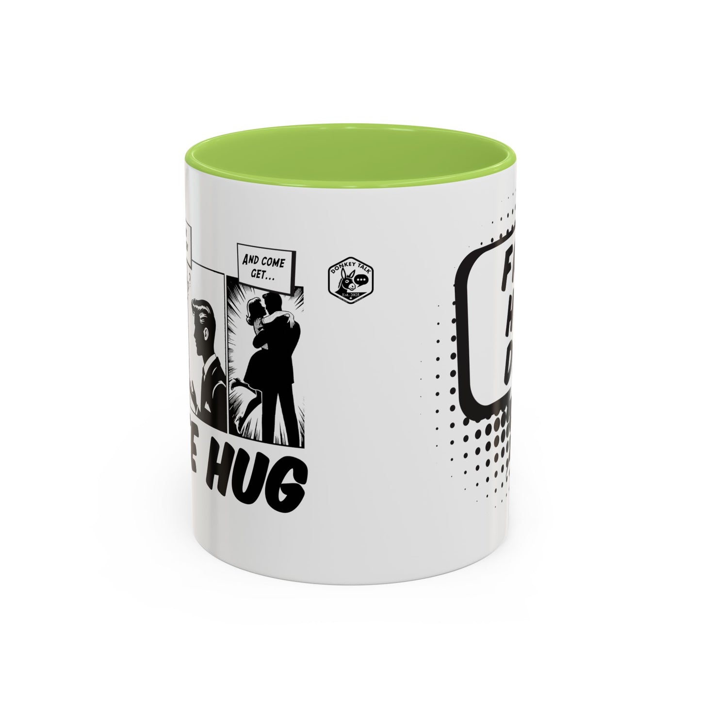 Free Hug Day Accent Coffee Mug – Funny Black & White Comic Speech Bubble Design (11/15 oz)