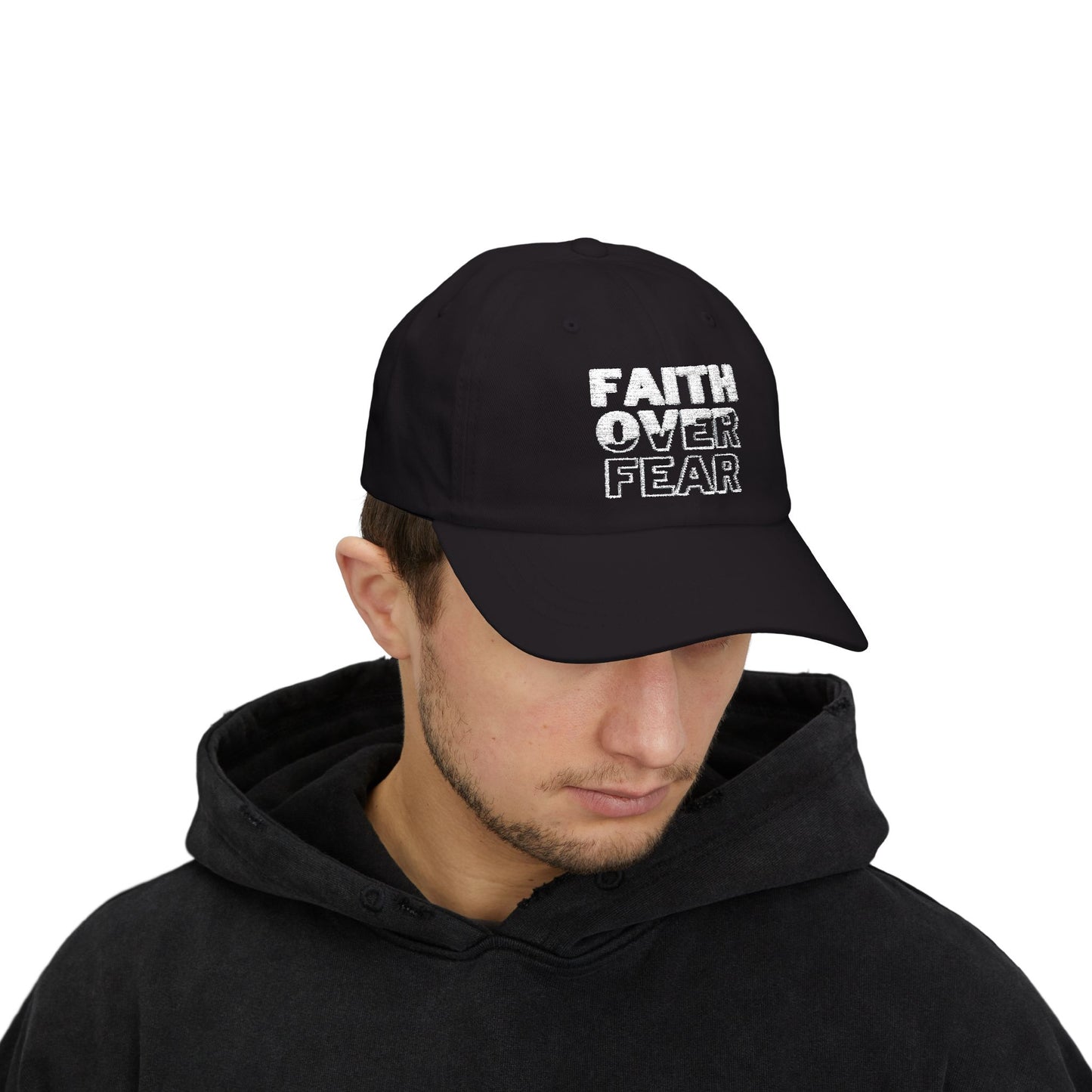 Faith Over Fear Classic Dad Cap - Inspirational White Hat for Everyday Wear