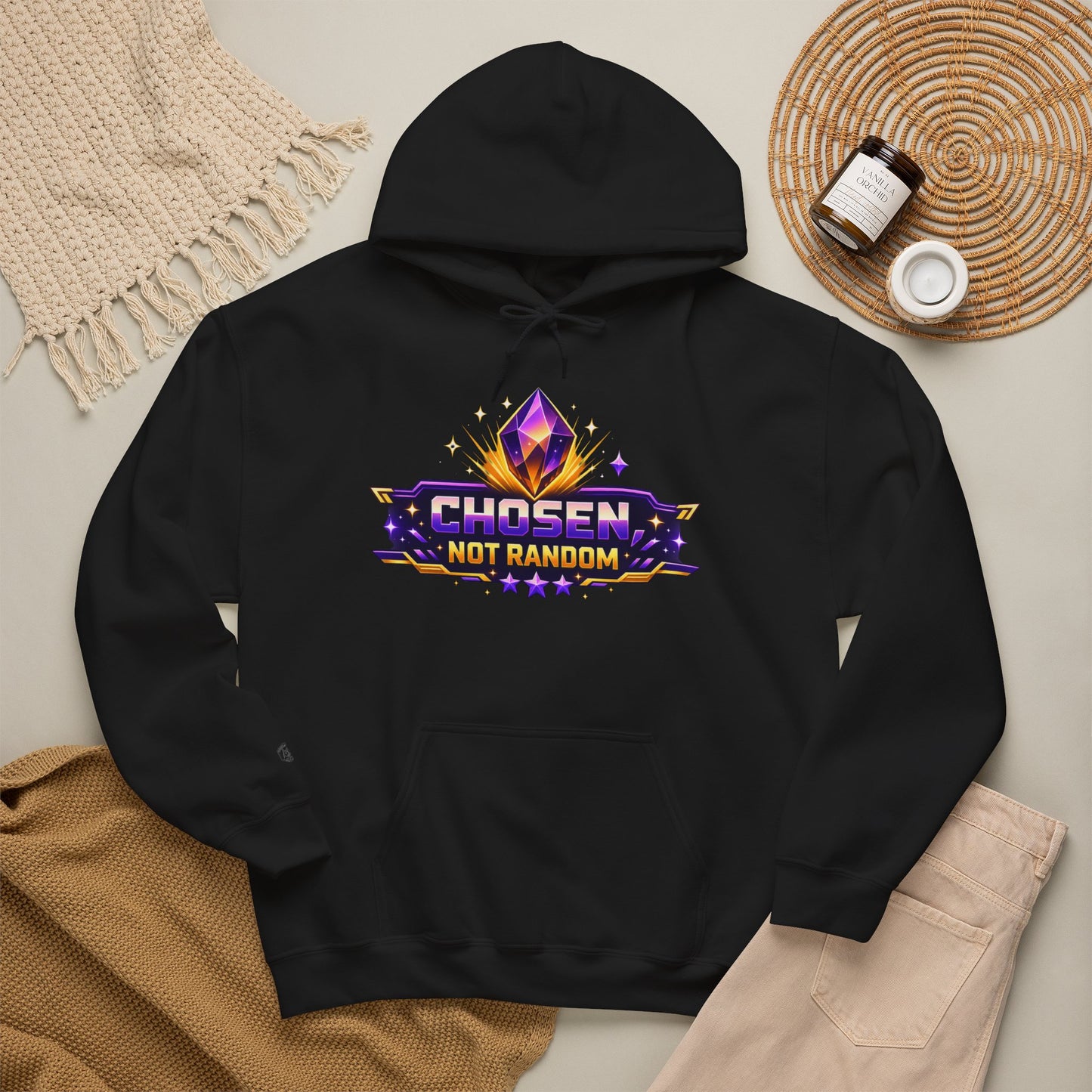 Chosen Not Random Hoodie — Gamer Badge Graphic Hooded Sweatshirt