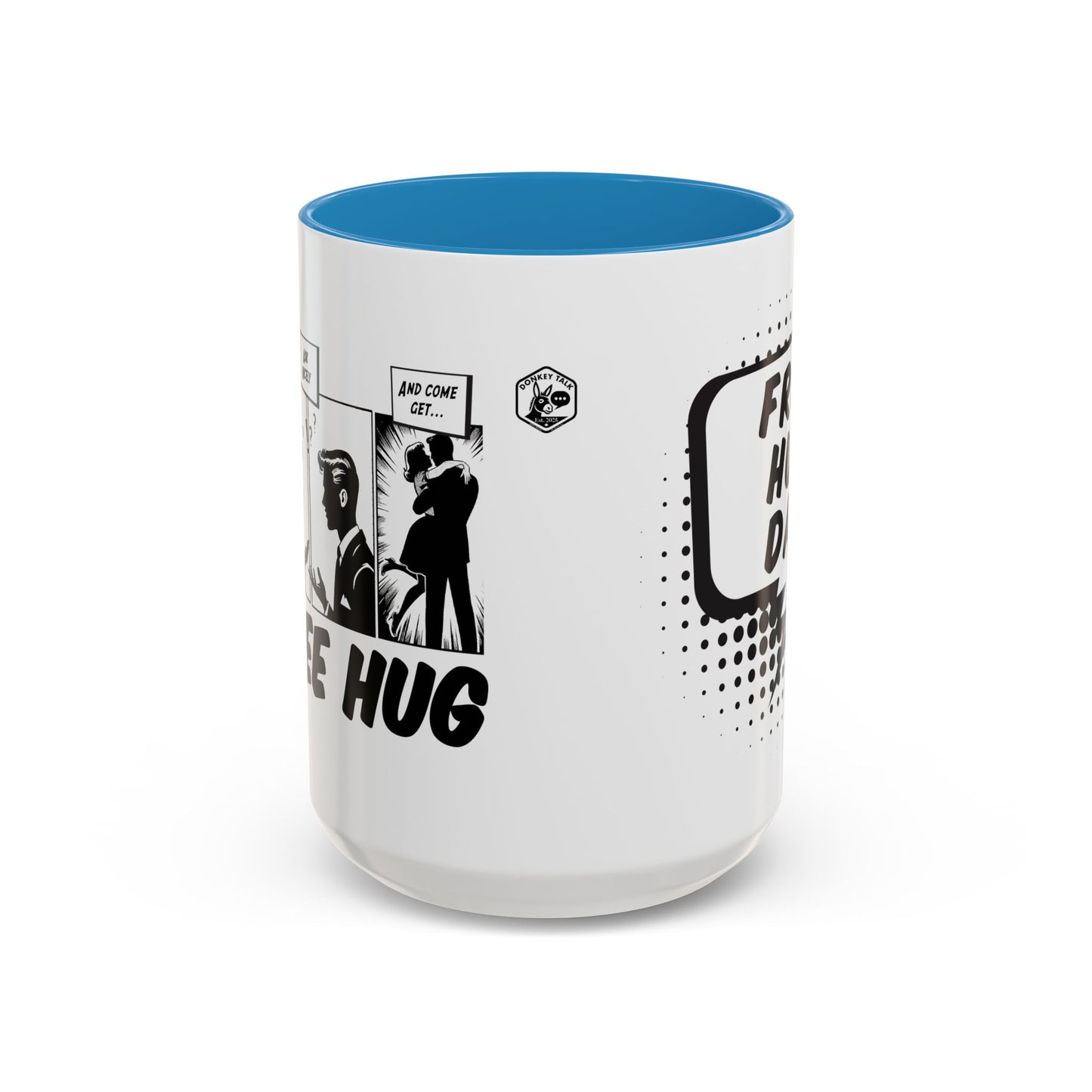 Free Hug Day Accent Coffee Mug – Funny Black & White Comic Speech Bubble Design (11/15 oz)