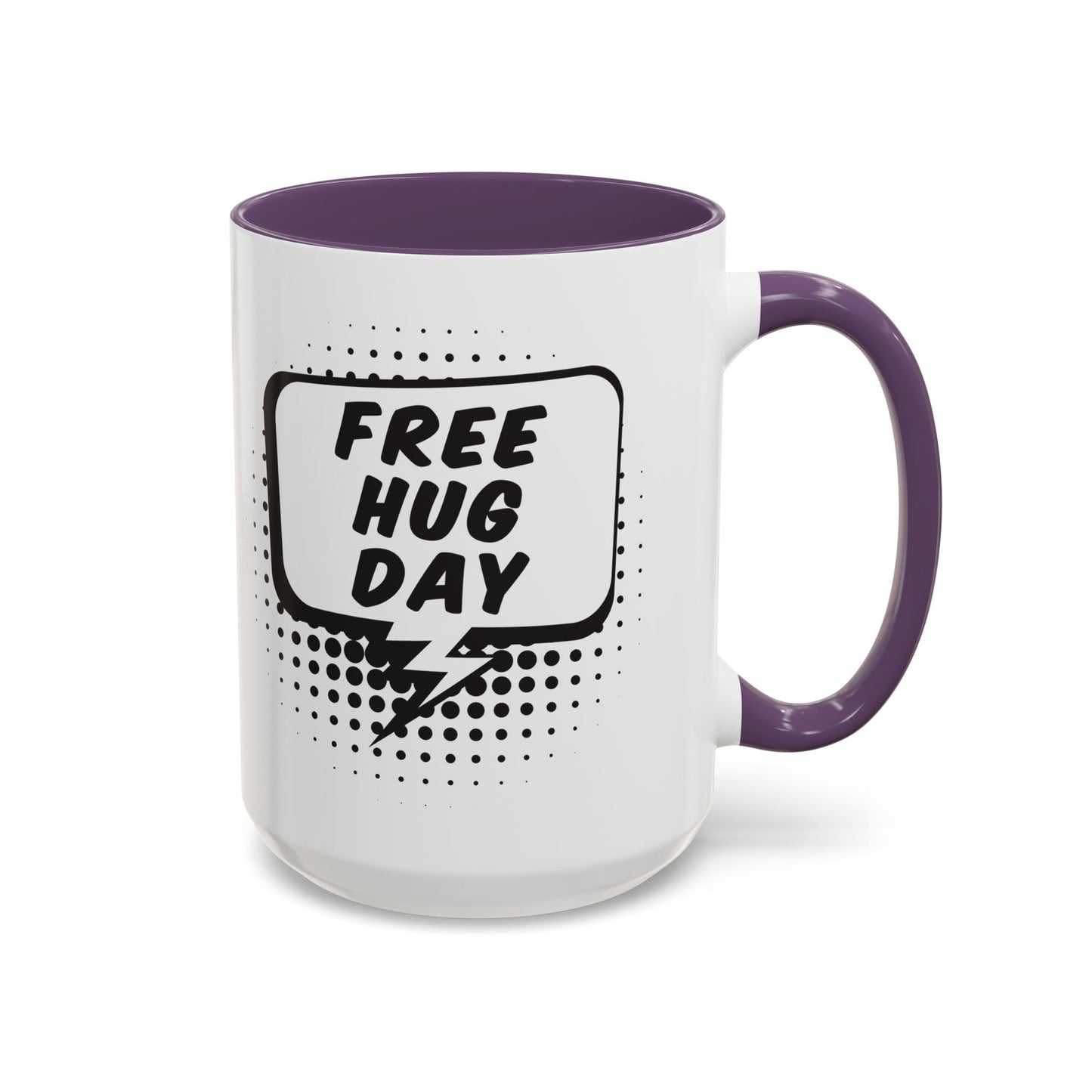 Free Hug Day Accent Coffee Mug – Funny Black & White Comic Speech Bubble Design (11/15 oz)