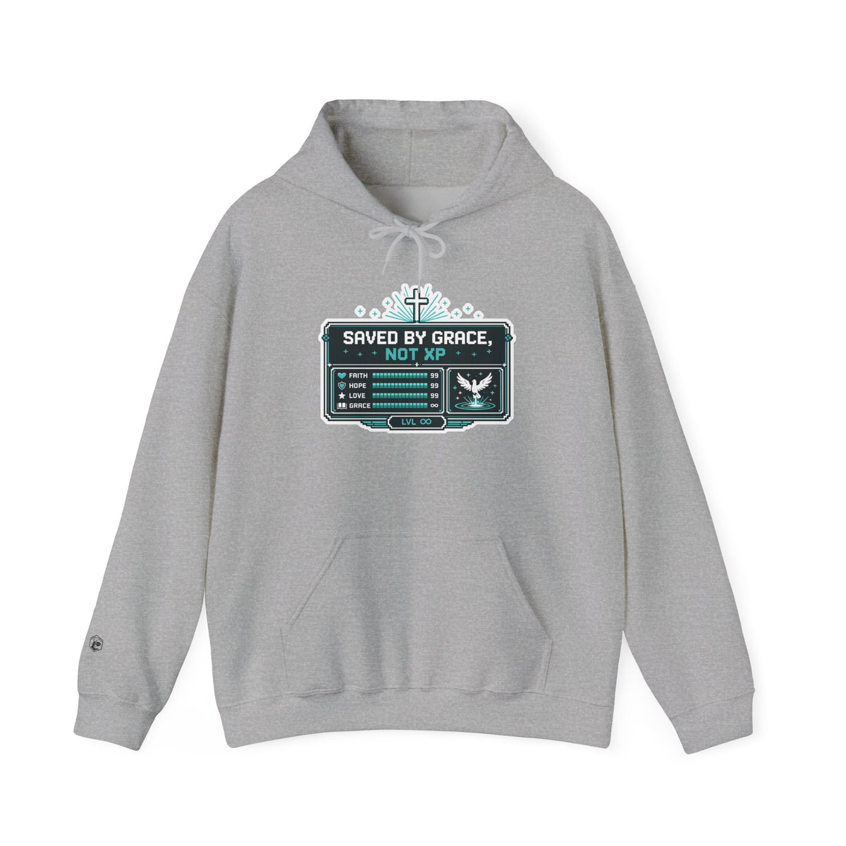 Christian Gamer Hoodie - "Saved by Grace, Not XP" Faith & Gaming Pullover