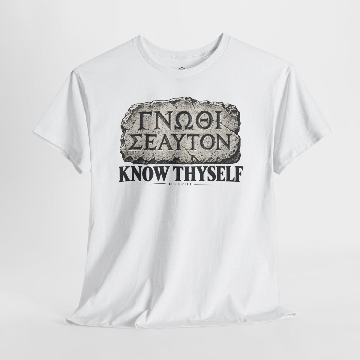 Know Thyself Delphi Stone T-shirt – Donkey Talk graphic tee