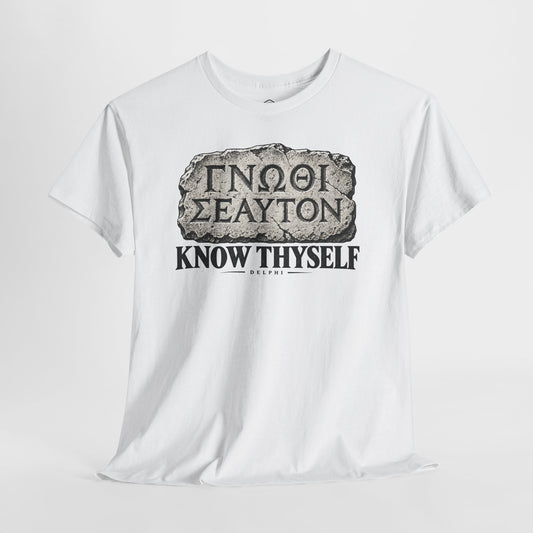Know Thyself Delphi Stone T-shirt – Donkey Talk graphic tee